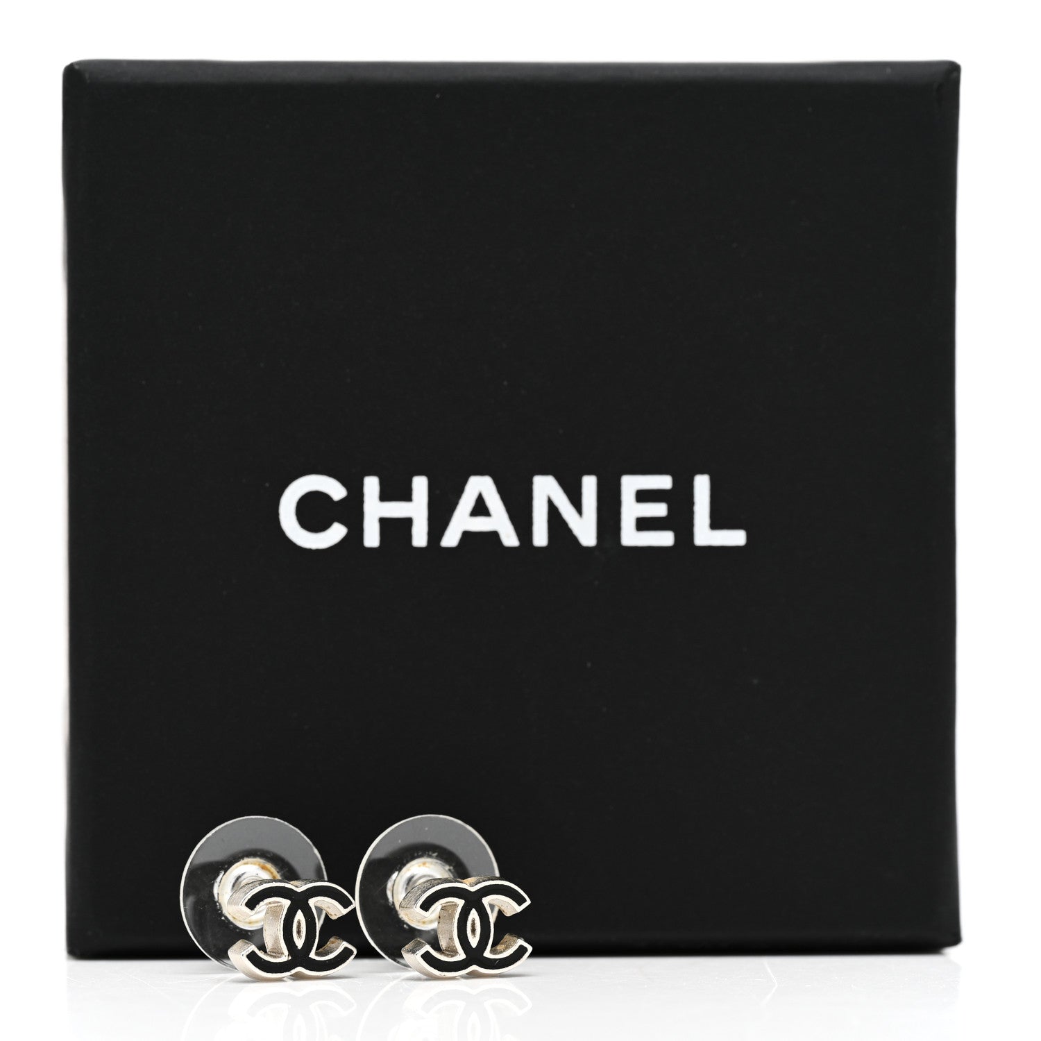 Chanel Resin CC Earrings Silver Black 3 of 6