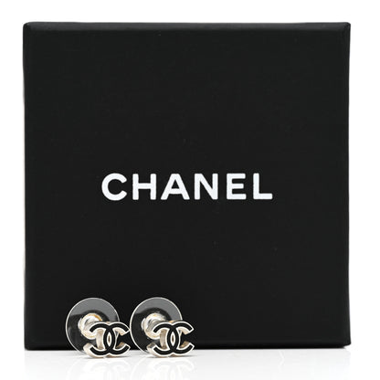 Chanel Resin CC Earrings Silver Black 3 of 6