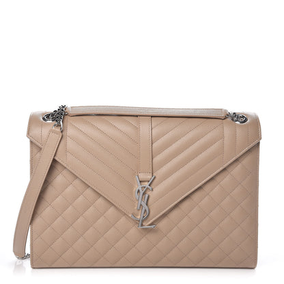 Saint Laurent Grain De Poudre Large Tri-Quilt Monogram Satchel Dark Beige 1 of 10