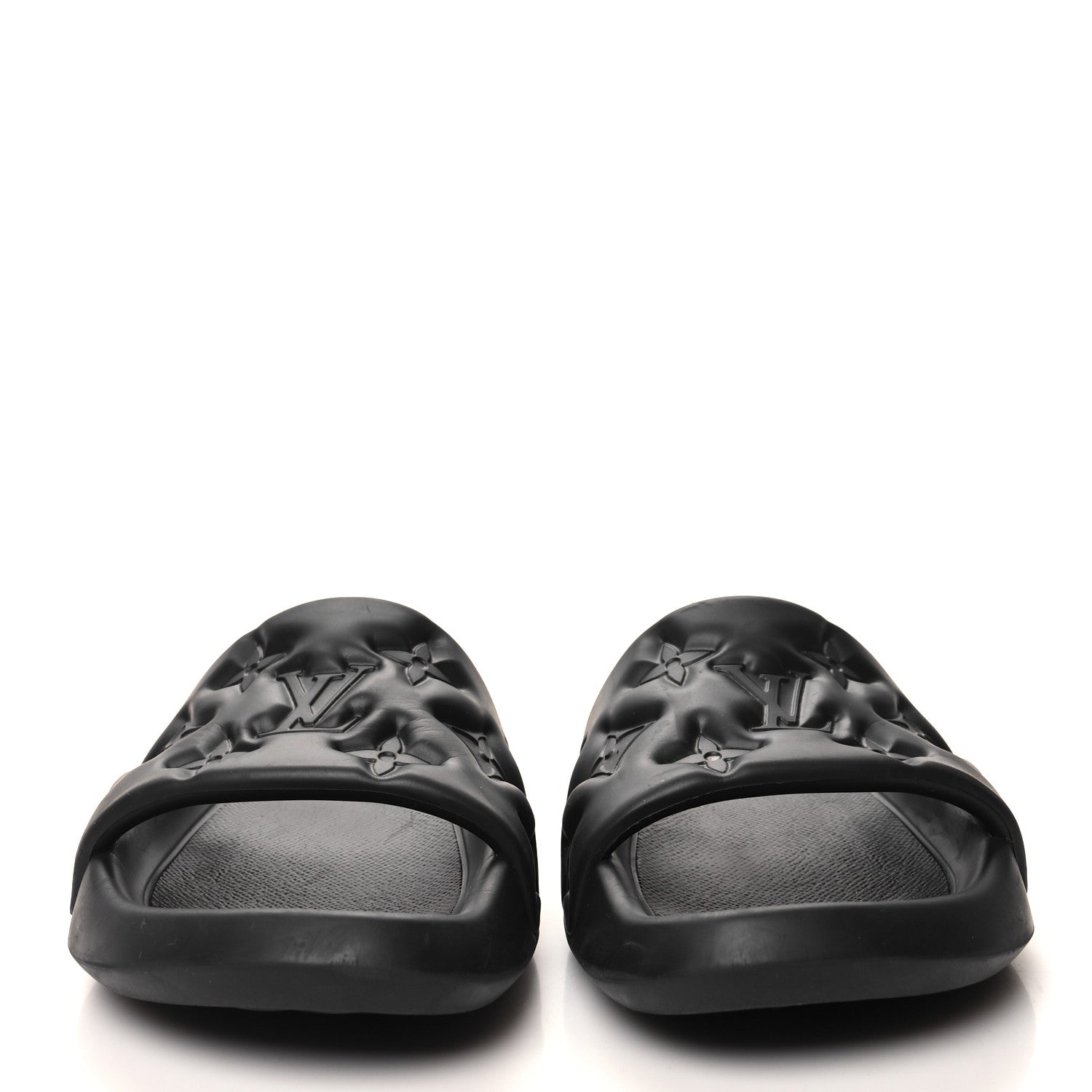Louis Vuitton Rubber Embossed Monogram Mens Waterfront Mules 10 Black 2 of 7