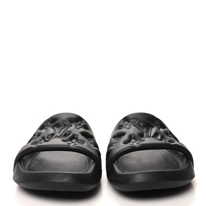 Louis Vuitton Rubber Embossed Monogram Mens Waterfront Mules 10 Black 2 of 7