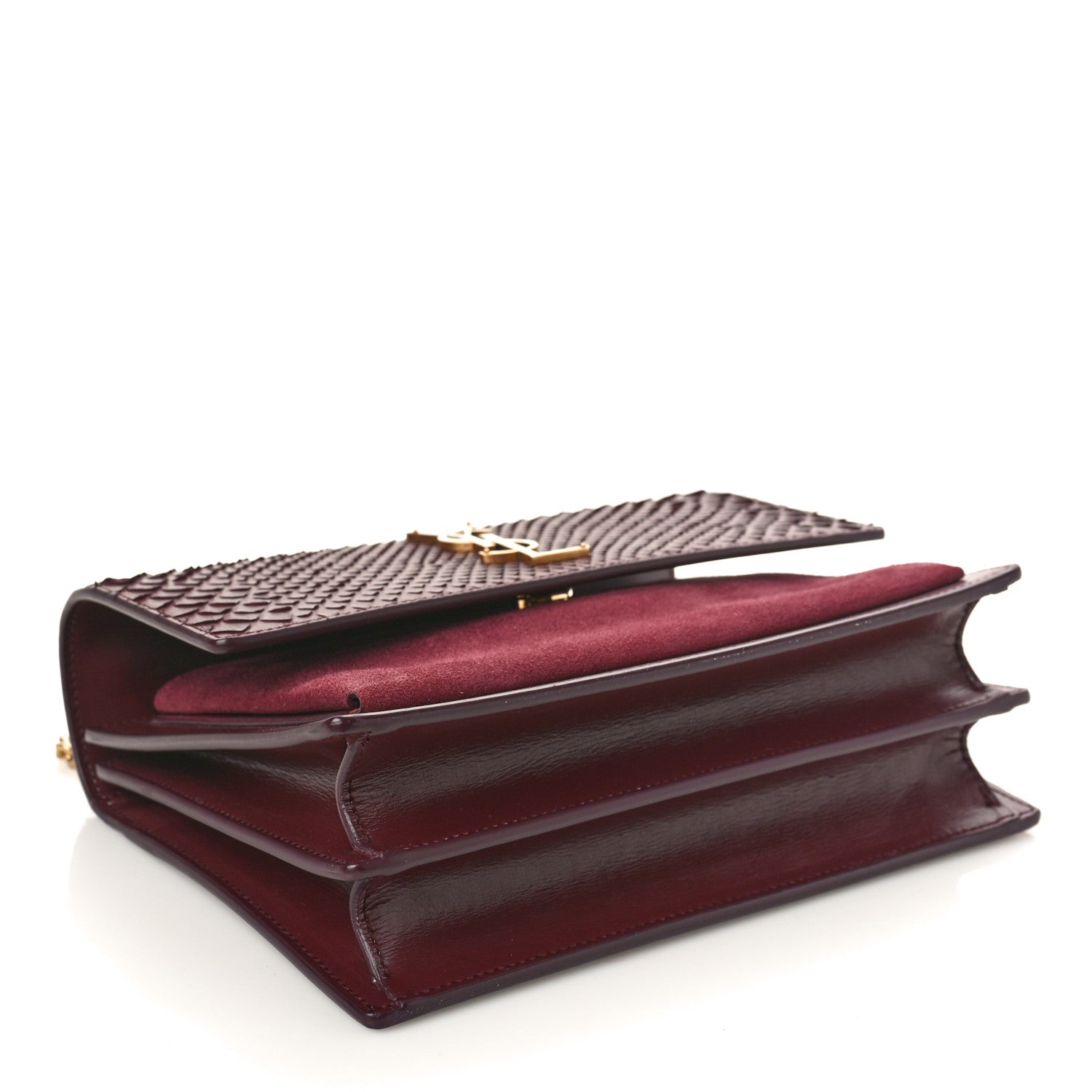 Saint Laurent Calfskin Snakeskin Suede Medium Monogram Sunset Burgundy 4 of 11