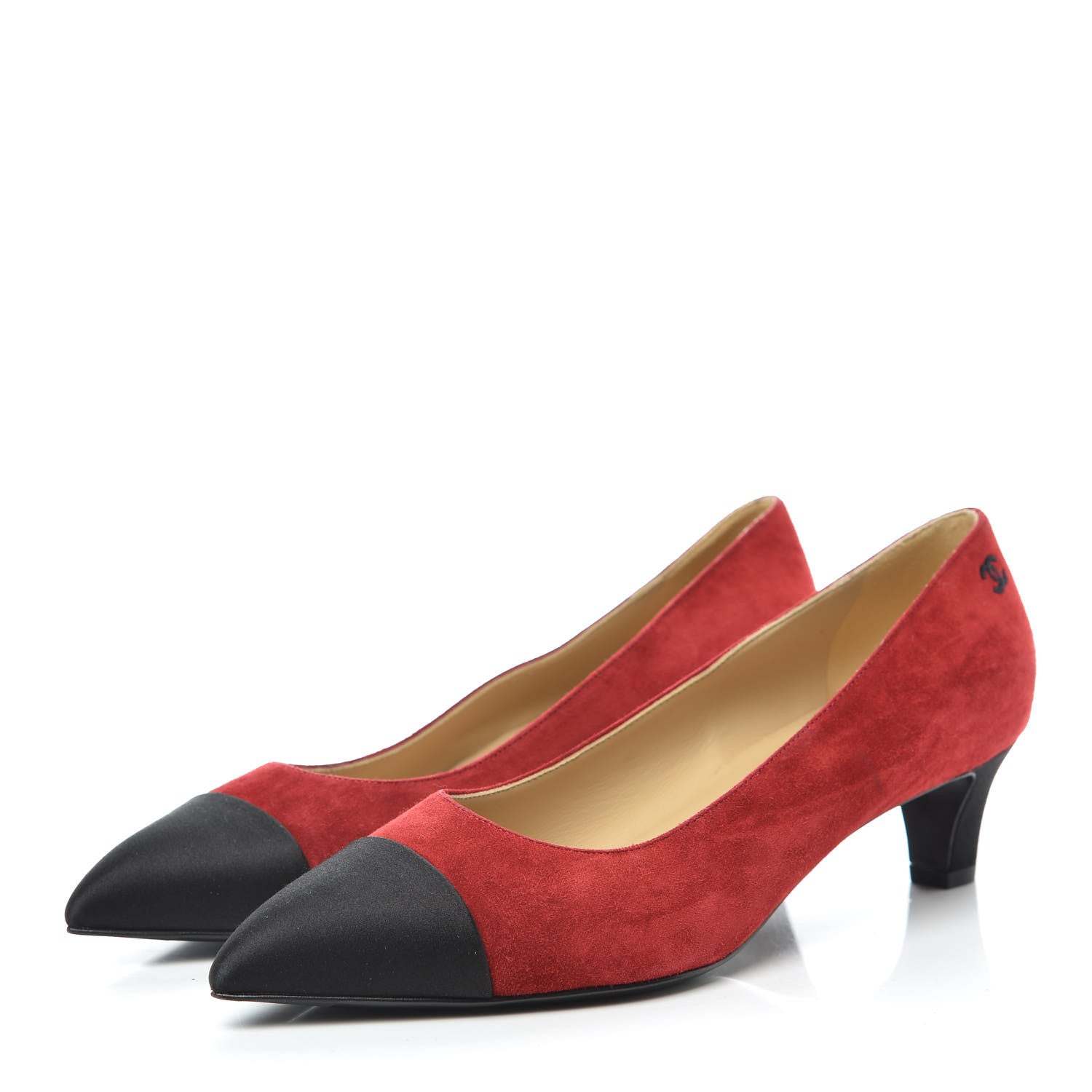 Chanel Suede Satin Cap Toe Gabrielle Pumps 38 Red 3 of 8
