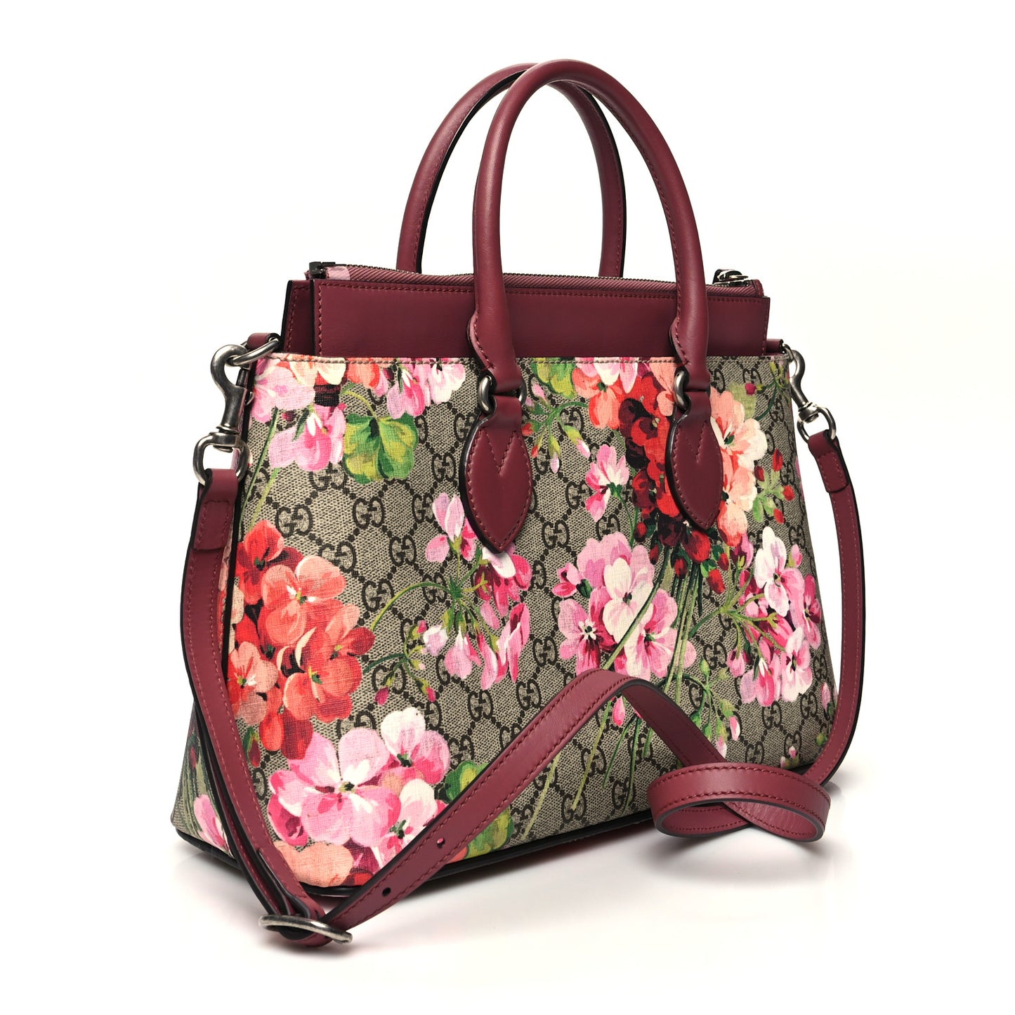 GG Supreme Monogram Blooms Small Zip Top Tote Beige Multicolor Dry Rose