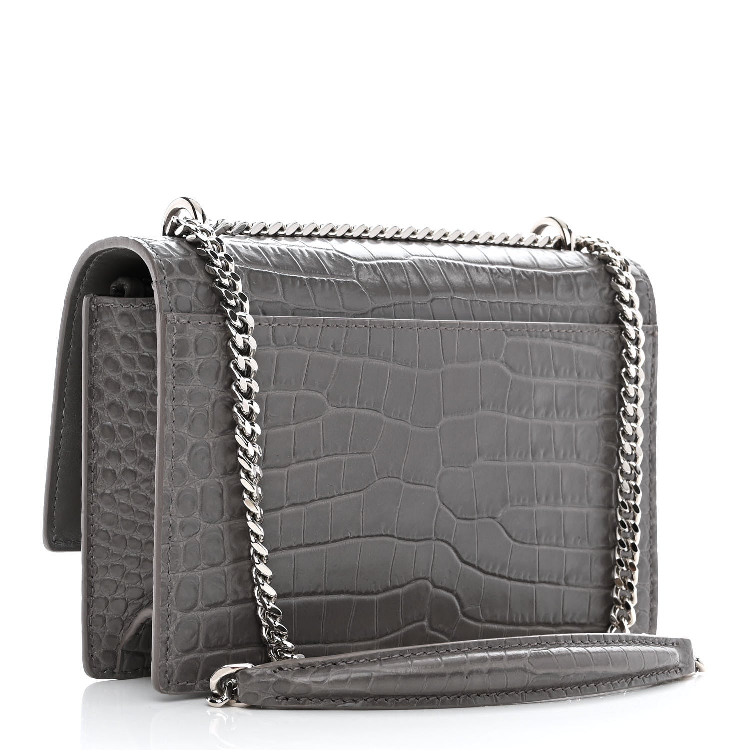 Saint Laurent Calfskin Crocodile Embossed Monogram Sunset Chain Wallet Graphite 3 of 11