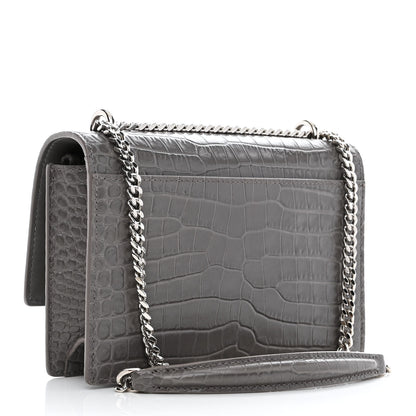 Saint Laurent Calfskin Crocodile Embossed Monogram Sunset Chain Wallet Graphite 3 of 11