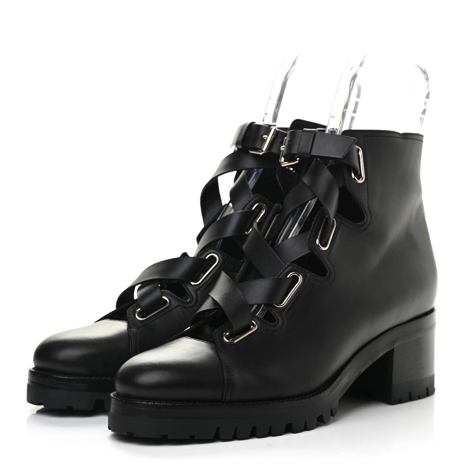 Valentino Garavani Calfskin Plum Lace Up Combat Boots 41 Black 3 of 9