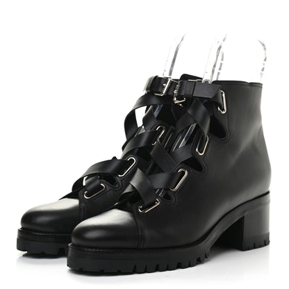 Valentino Garavani Calfskin Plum Lace Up Combat Boots 41 Black 3 of 9