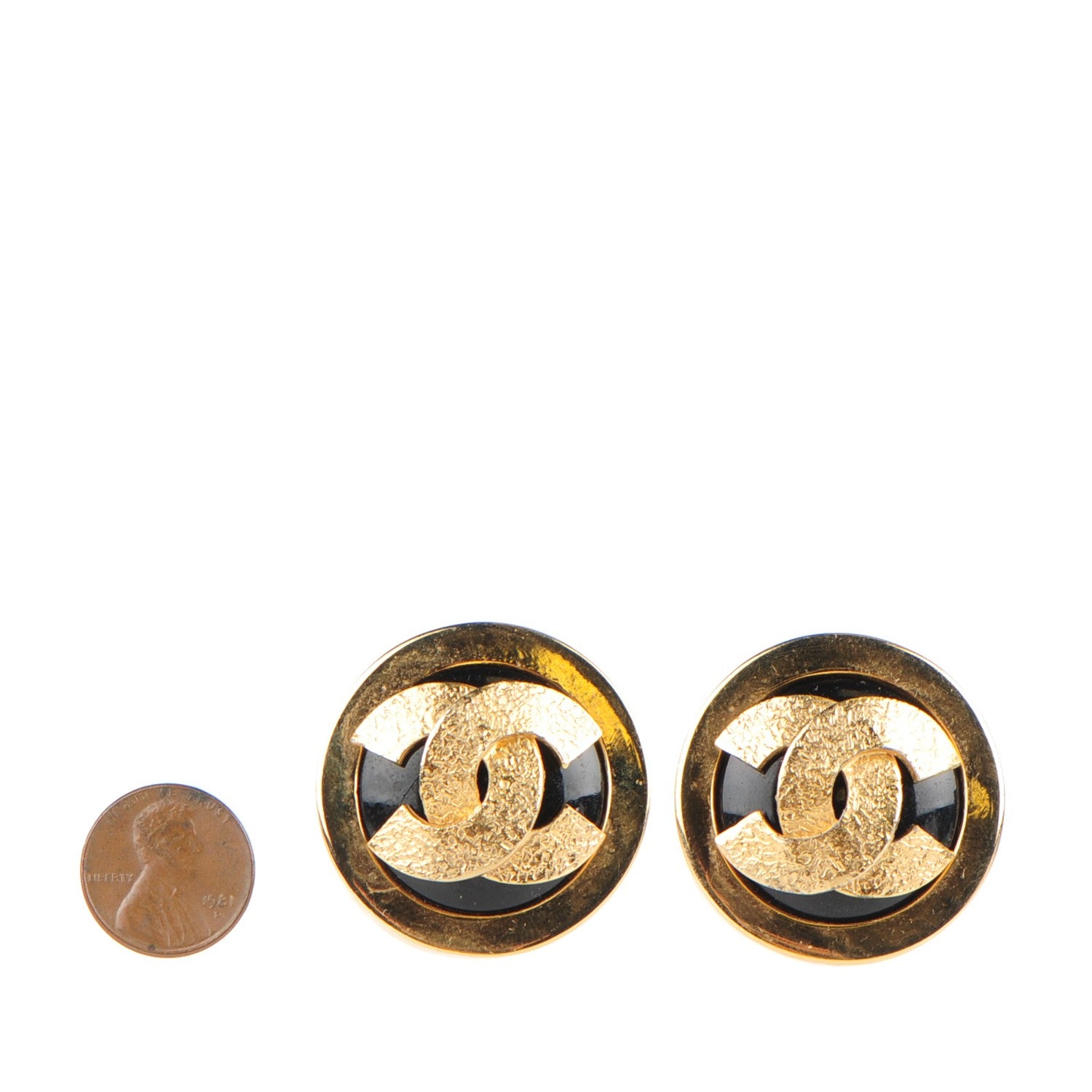 Chanel Enamel CC Clip On Earrings Black Gold 2 of 6