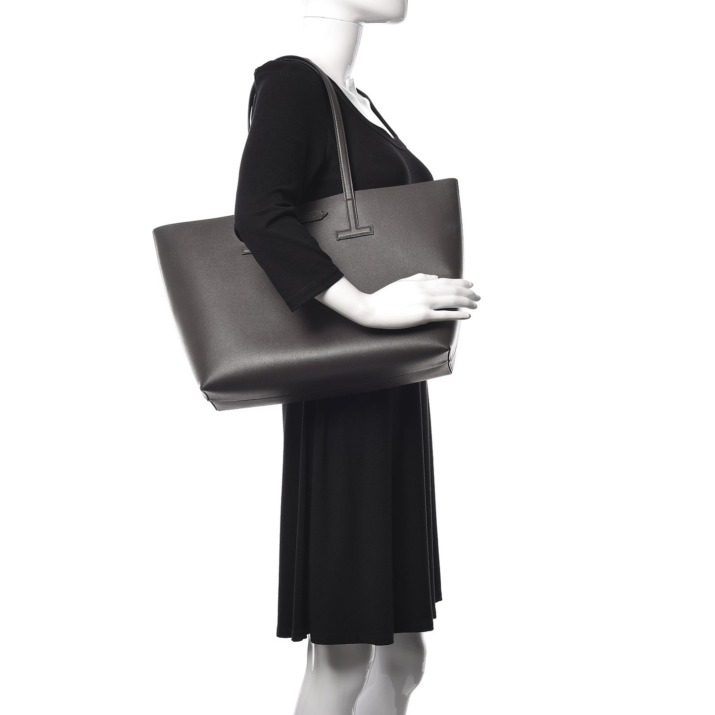Grained Calfskin Small T Tote Grey