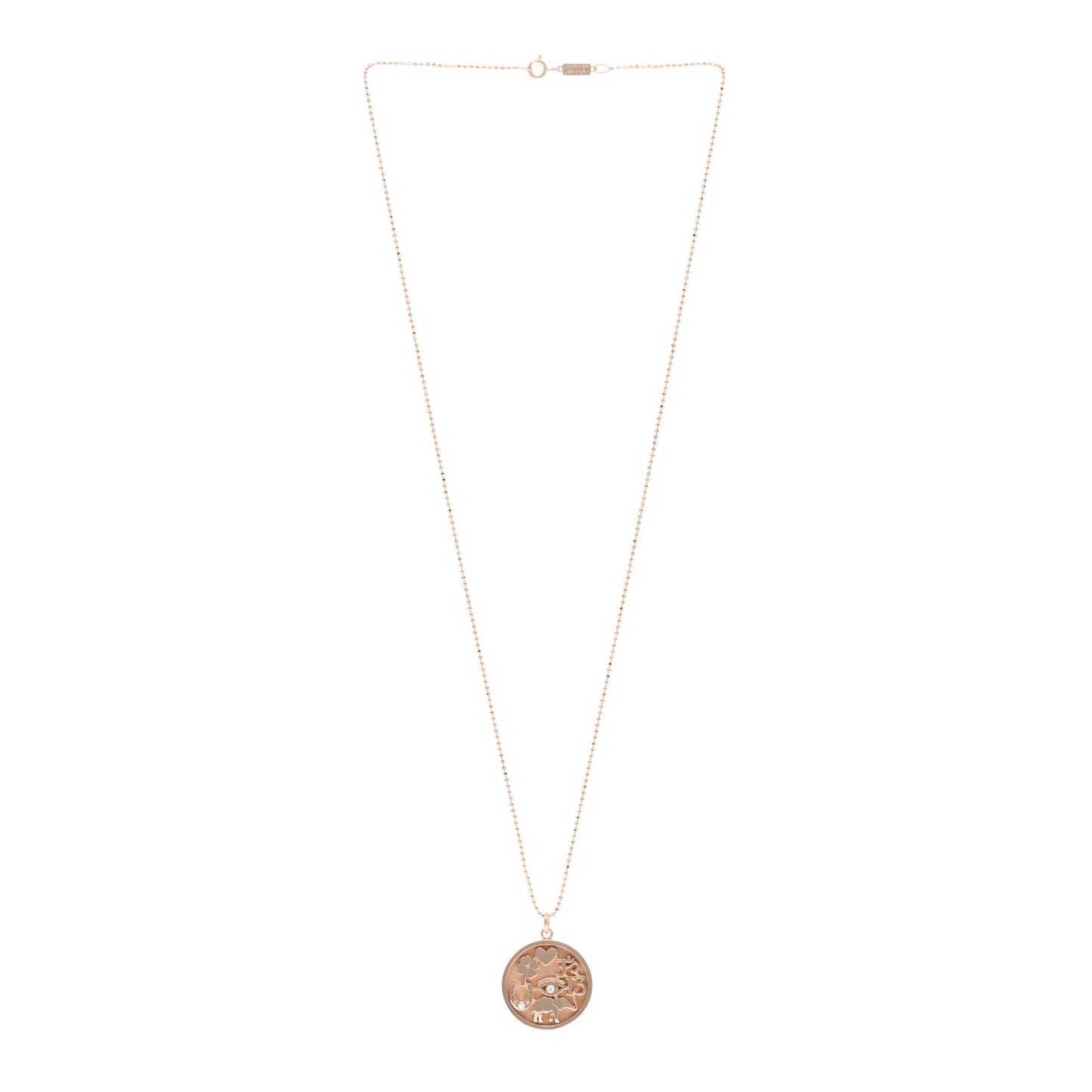 18K Rose Gold Diamond Good Luck Pendant Necklace