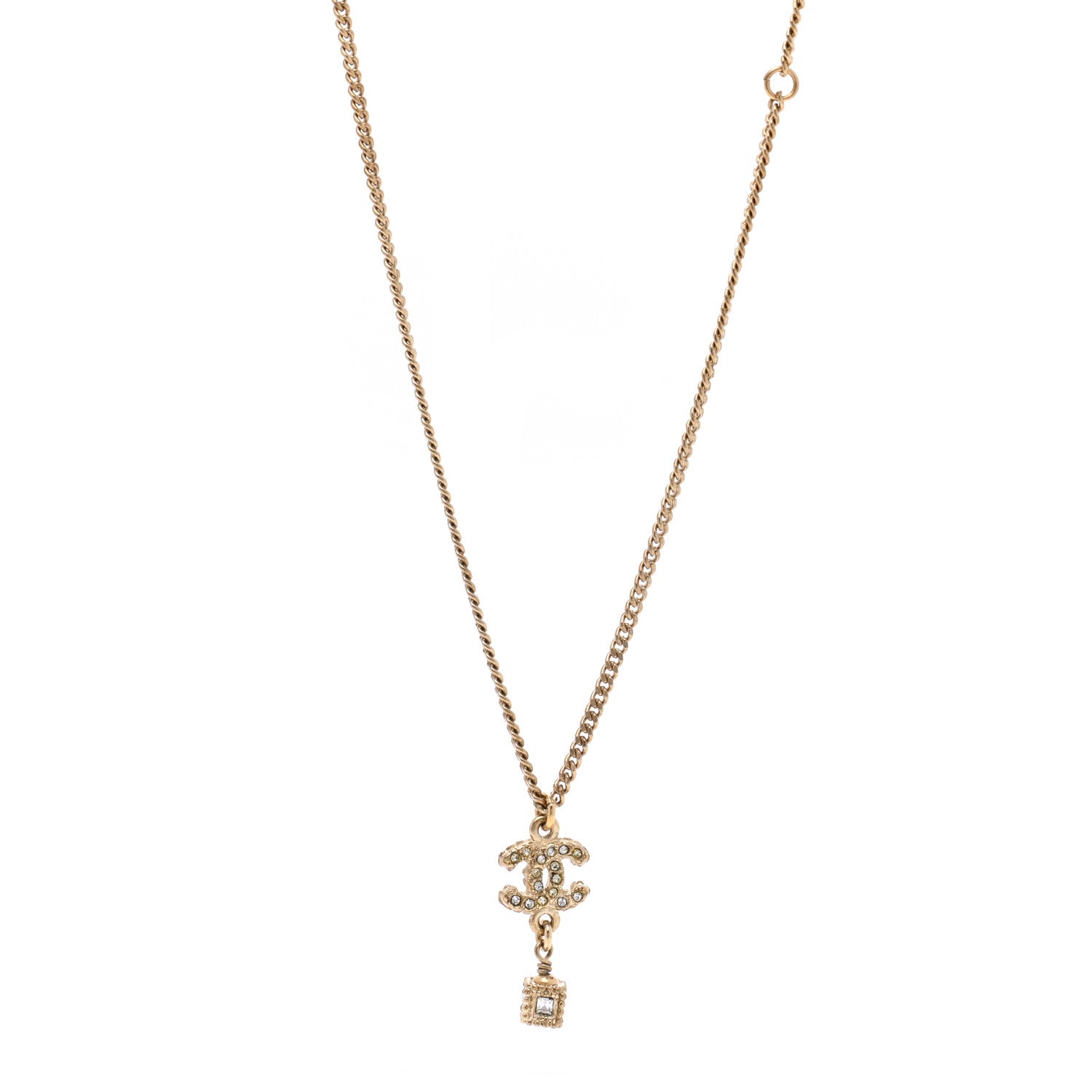 Chanel Crystal CC Pendant Necklace Gold 1 of 6
