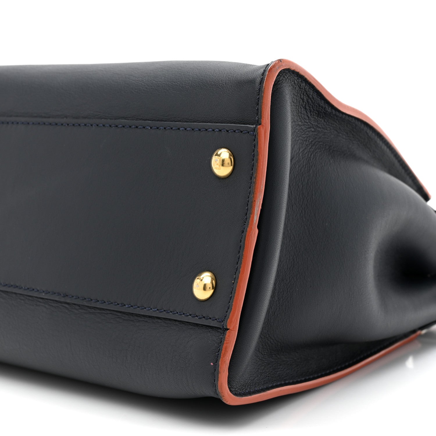 Fendi Vitello Seta Burro Medium Peekaboo Iconic Satchel Blue Notte Plaster 10 of 16