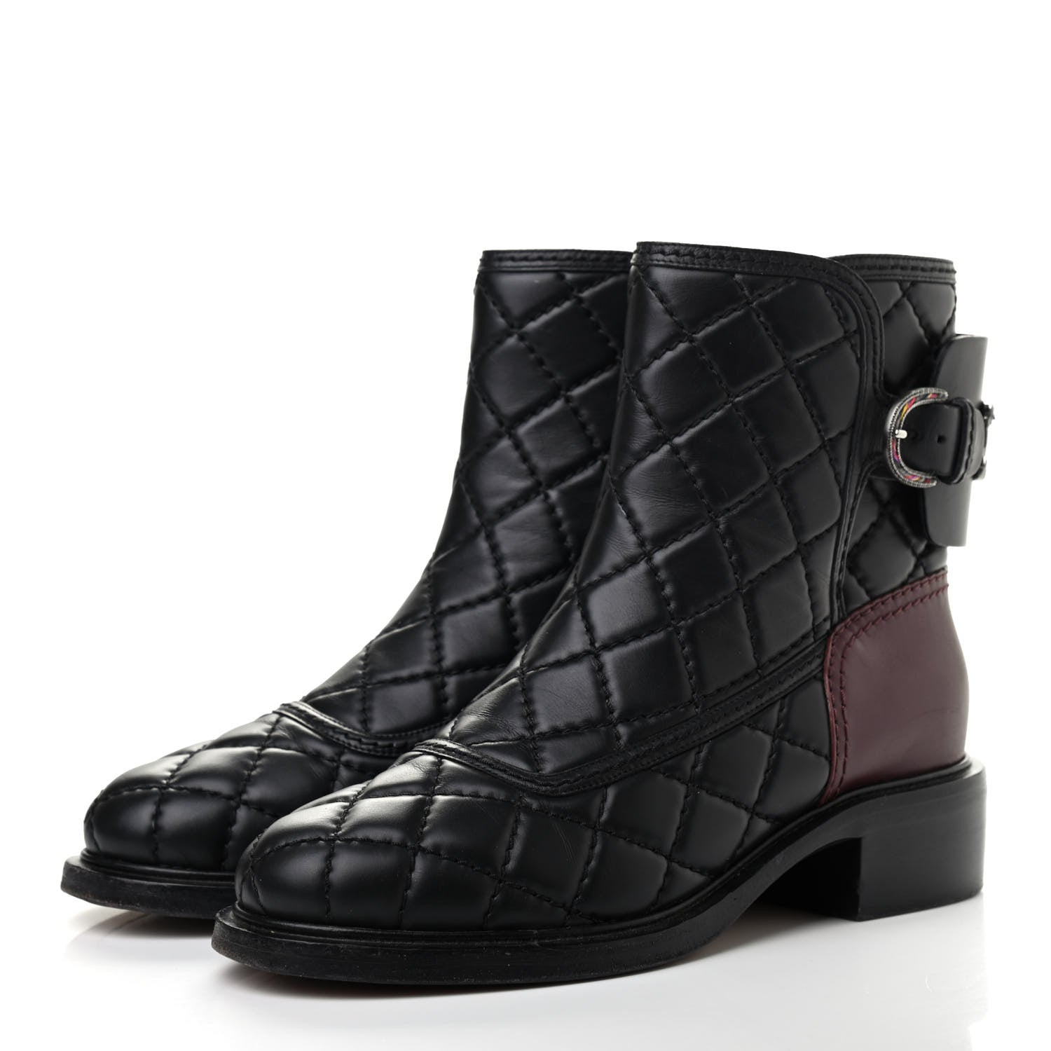 Chanel Lambskin Quilted CC Boots 38.5 Black Burgundy 3 of 8