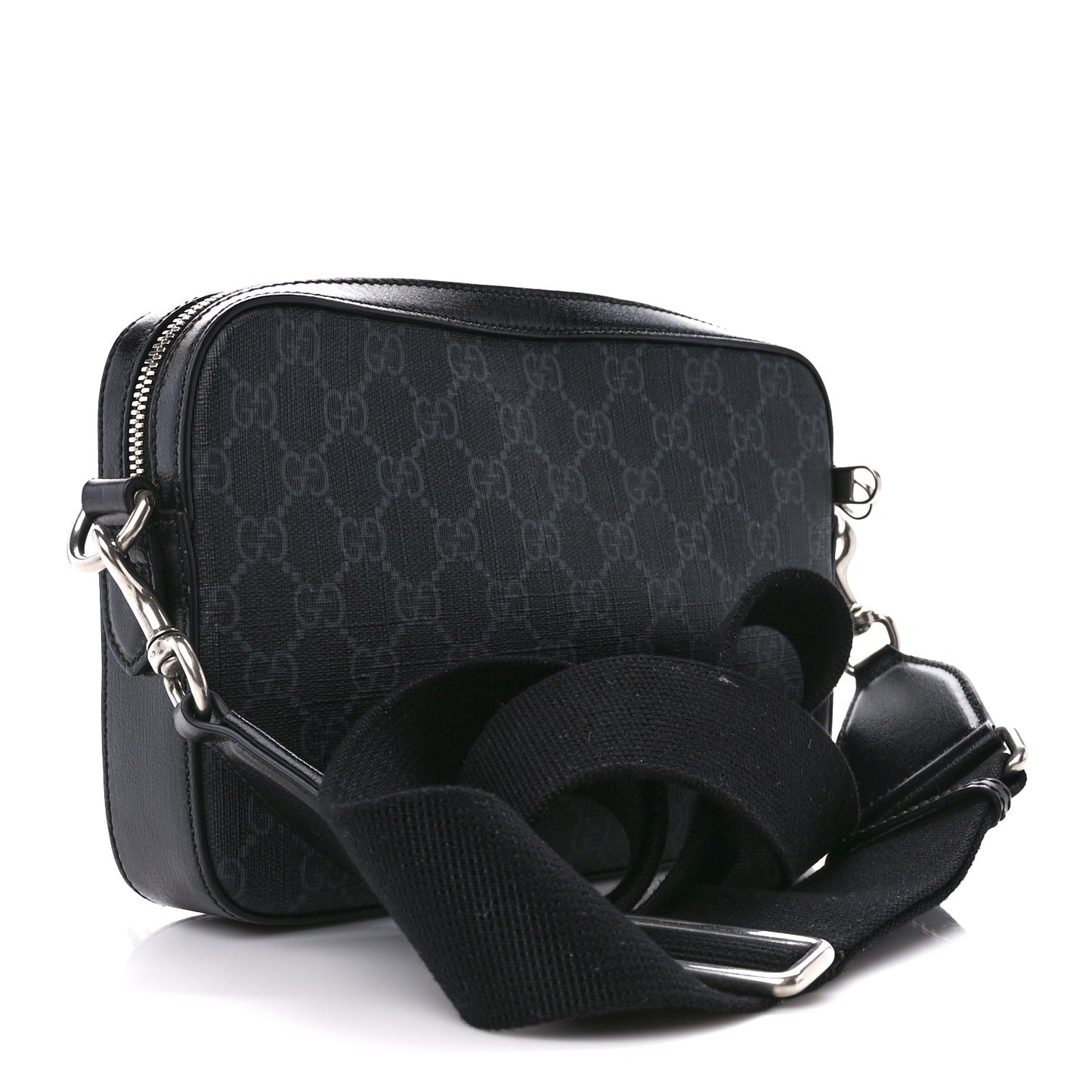 GG Supreme Monogram Azalea Calfskin Retro Interlocking G Wristlet Shoulder Bag Black