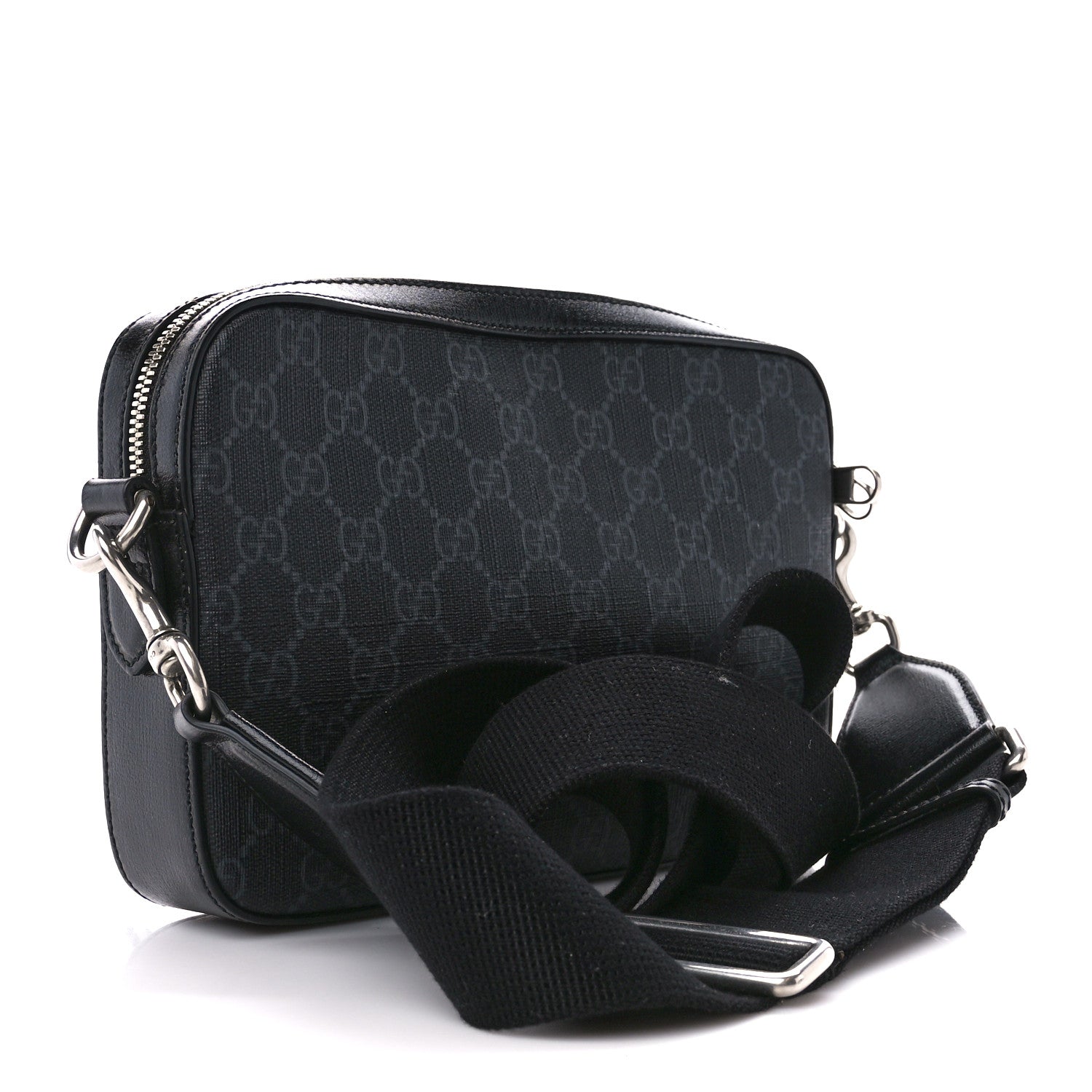 Gucci GG Supreme Monogram Azalea Calfskin Retro Interlocking G Wristlet Shoulder Bag Black 3 of 12