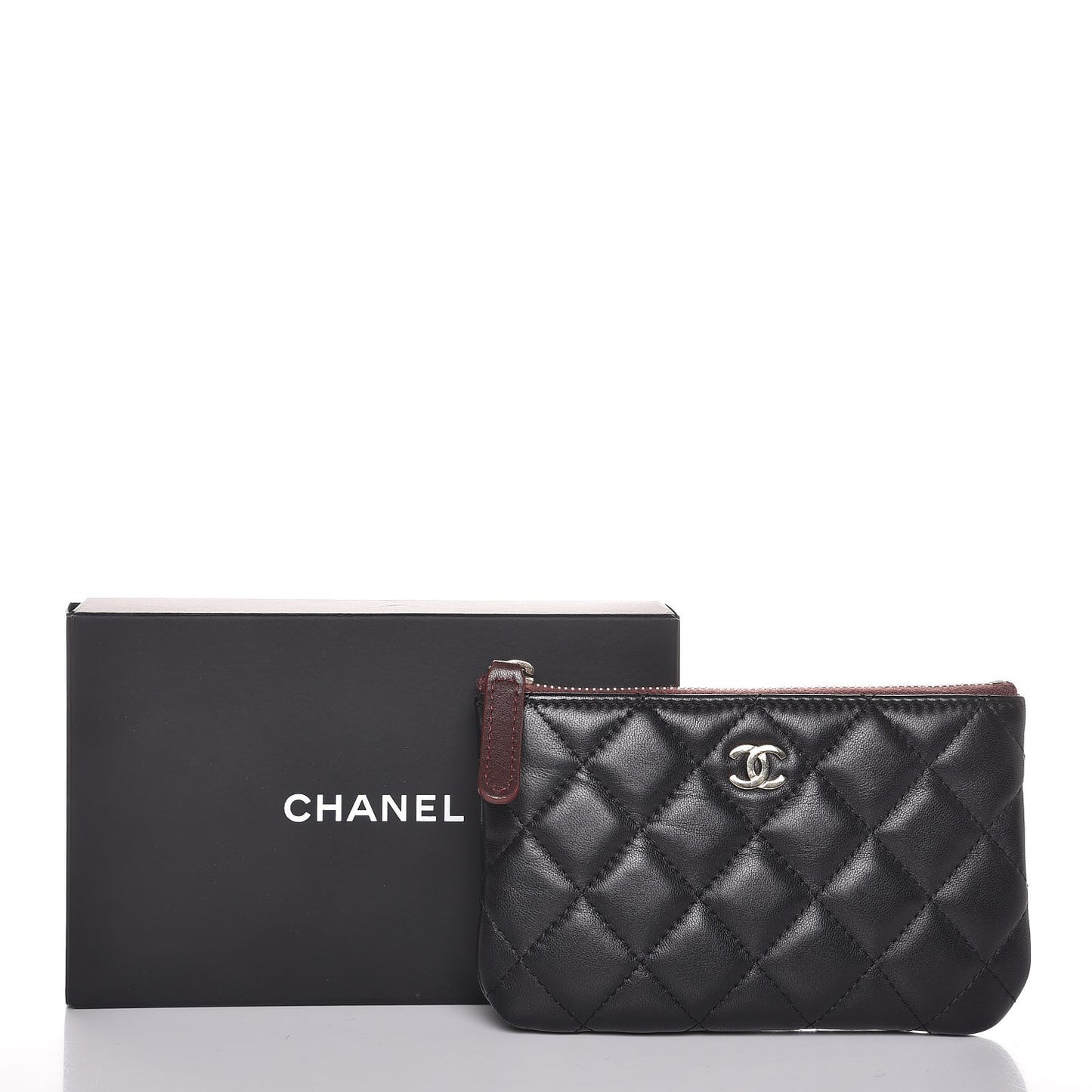 Lambskin Quilted Small Cosmetic Case Black