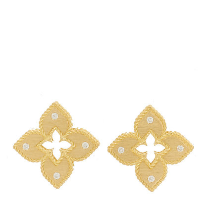 Roberto Coin 18K Yellow Gold Diamond Medium Petite Venetian Princess Satin Finish Flower Stud Earrings 1 of 4