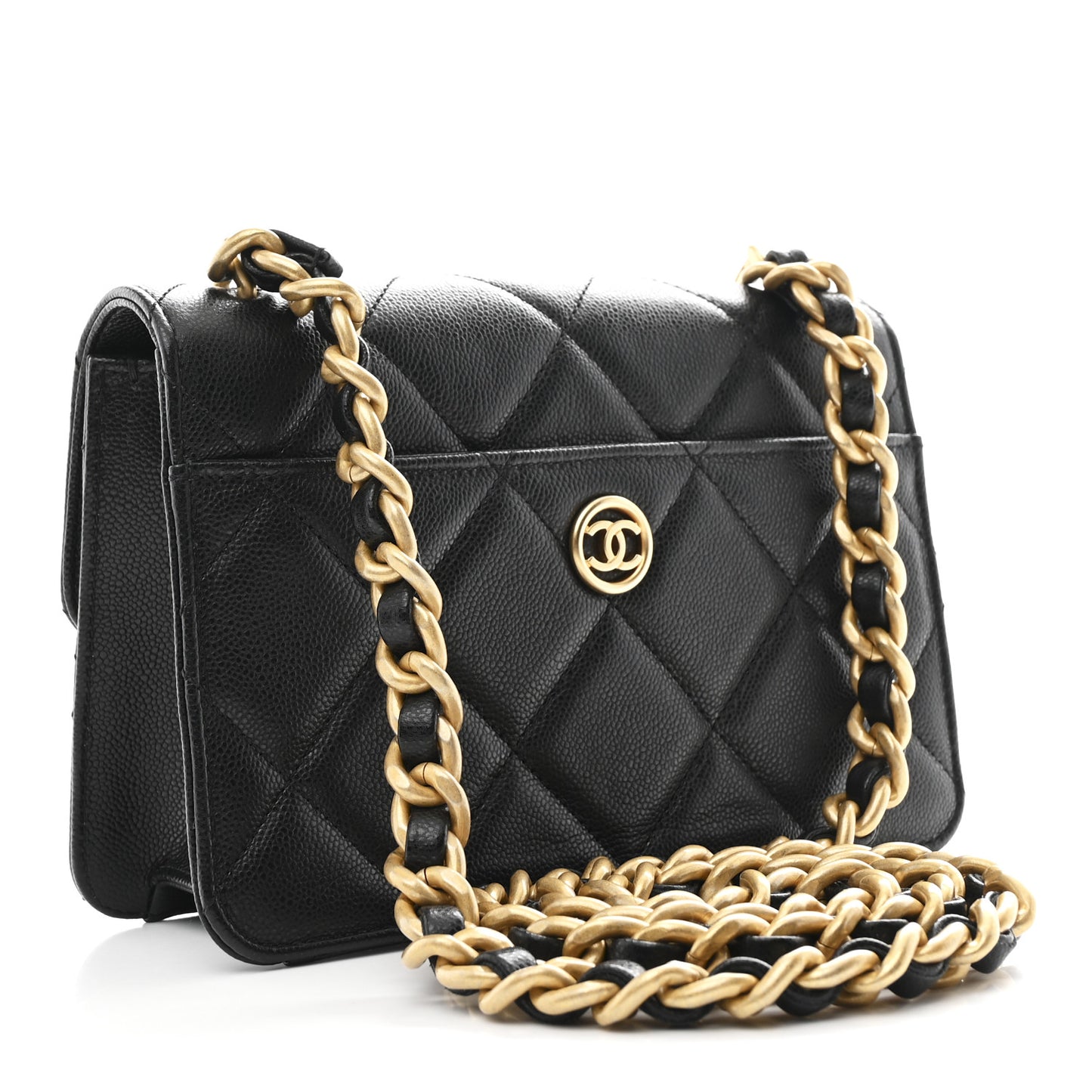 Shiny Caviar Quilted Small Flap Black