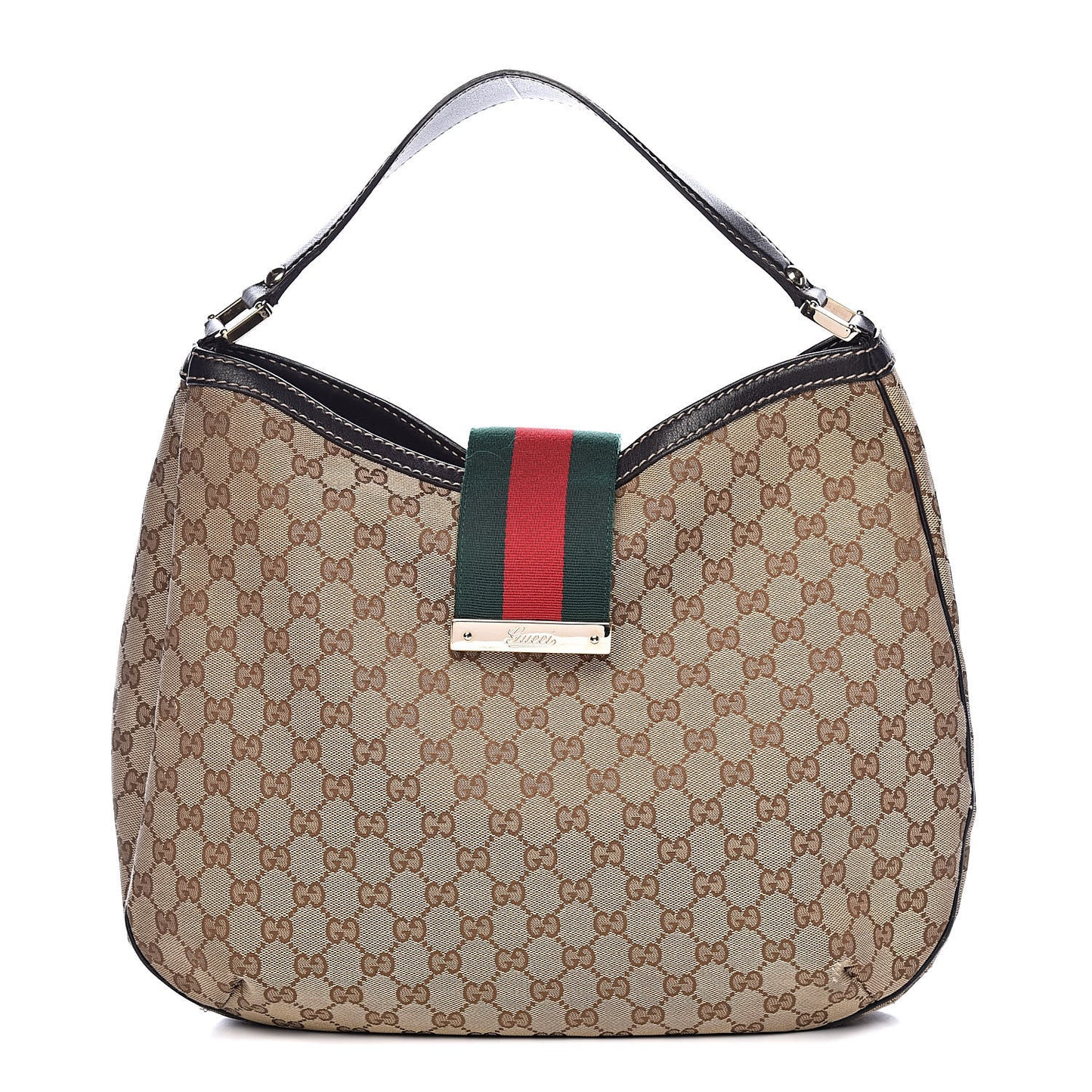Monogram Large New Ladies Web Hobo Dark Brown