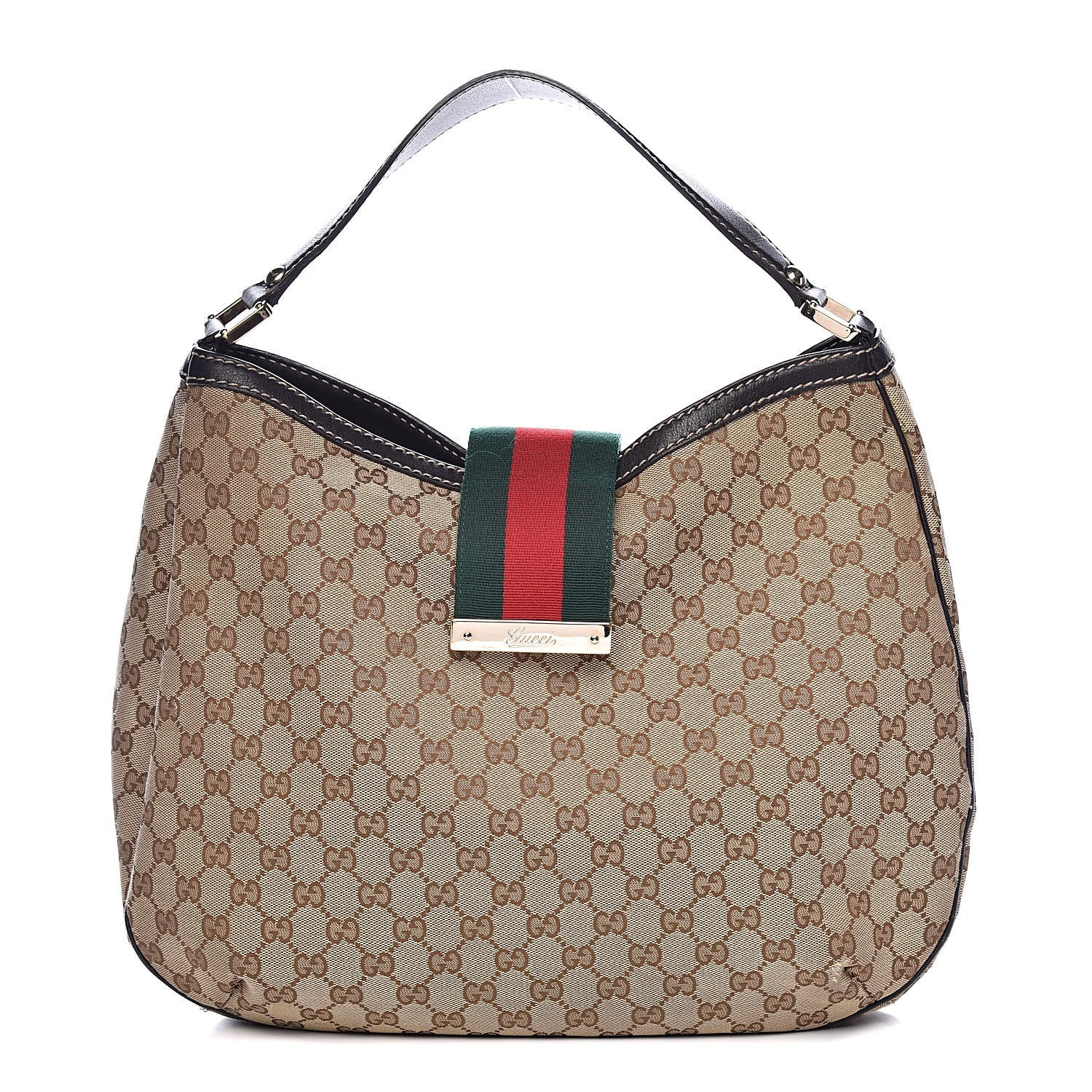 Gucci Monogram Large New Ladies Web Hobo Dark Brown 1 of 15