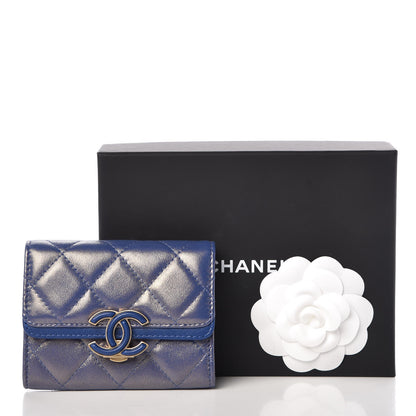 Chanel Iridescent Lambskin Quilted Card Holder Blue 9 of 9