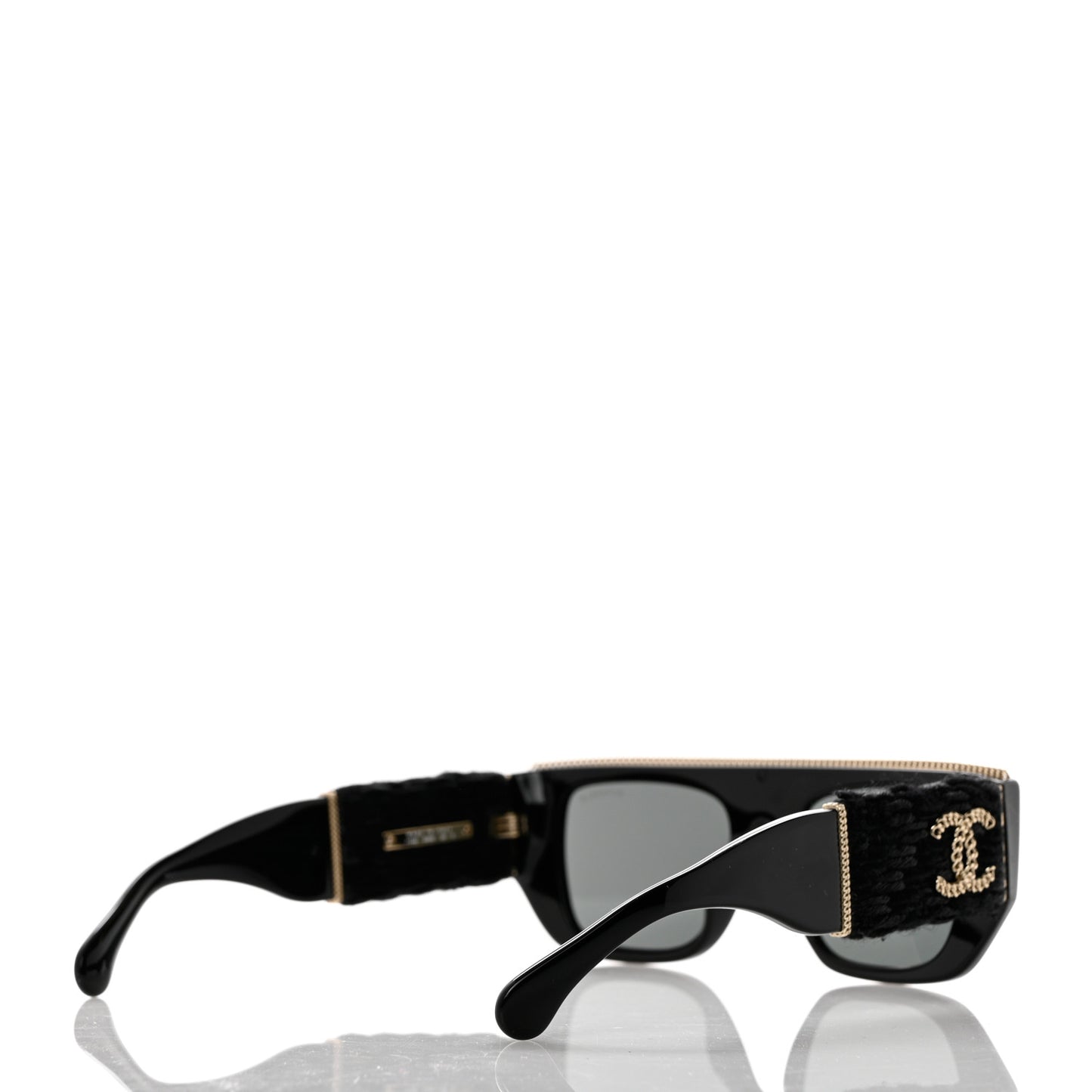 Acetate Tweed Wool CC Chain Rectangle Sunglasses 71549 Black