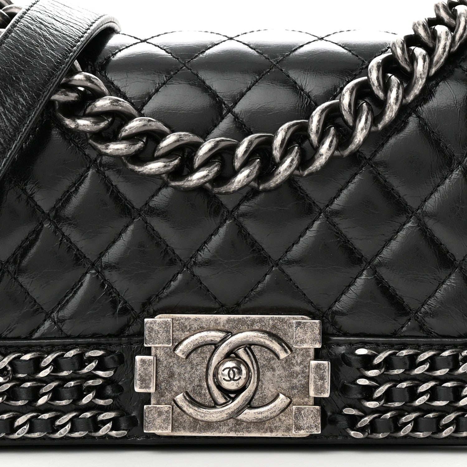 Chanel Glazed Calfskin Quilted Small Boy Chained Flap Black 8 of 10