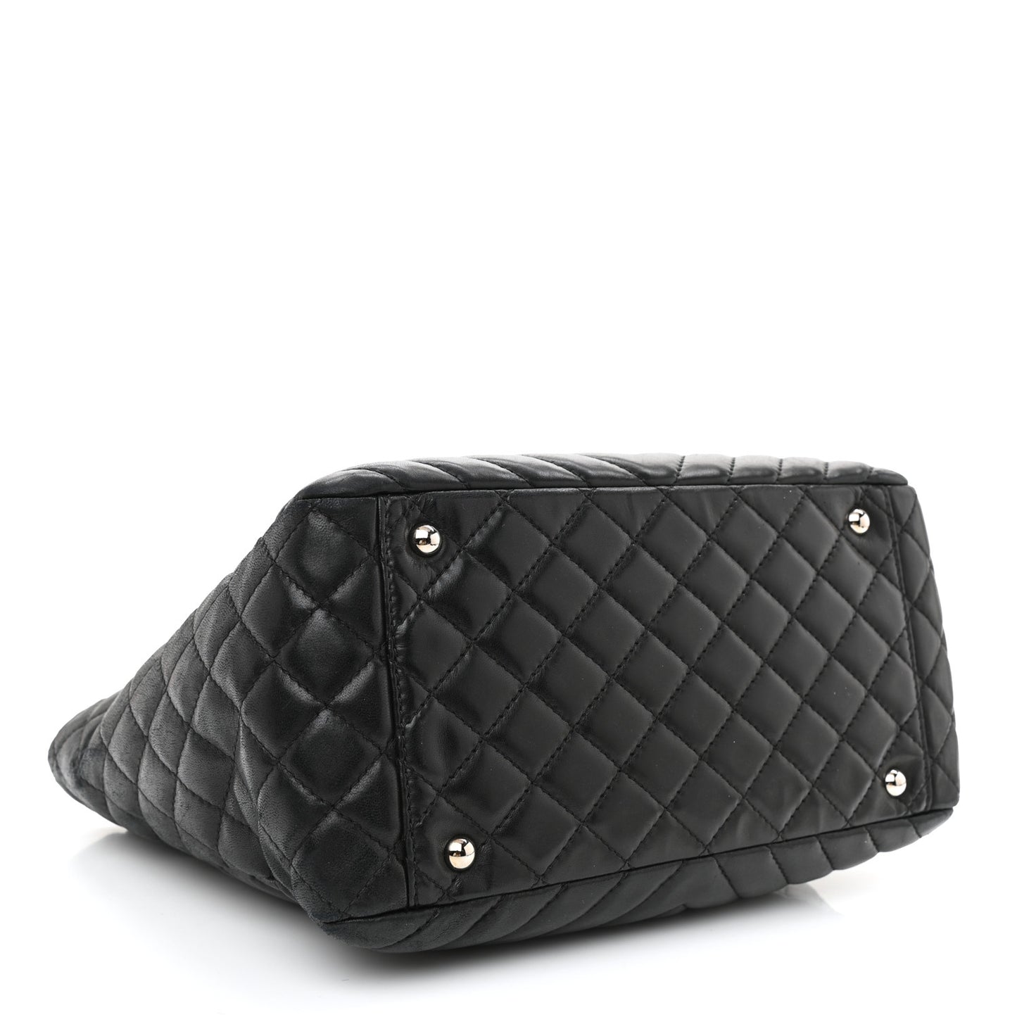 Lambskin Surpique Chevron Quilted Tote Black