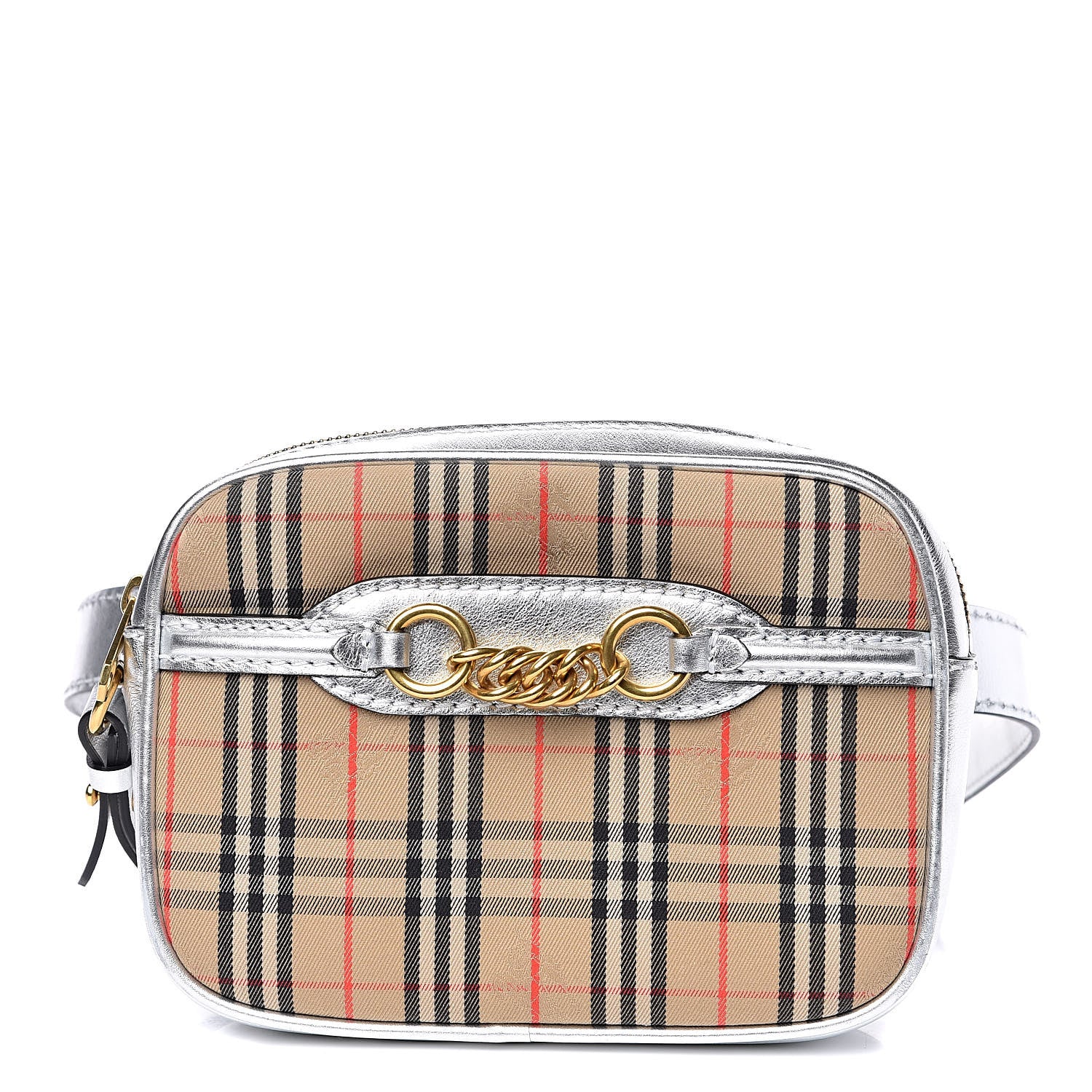 Burberry Smooth Calfskin 1983 Knight Check Link Bum Bag Silver 1 of 10