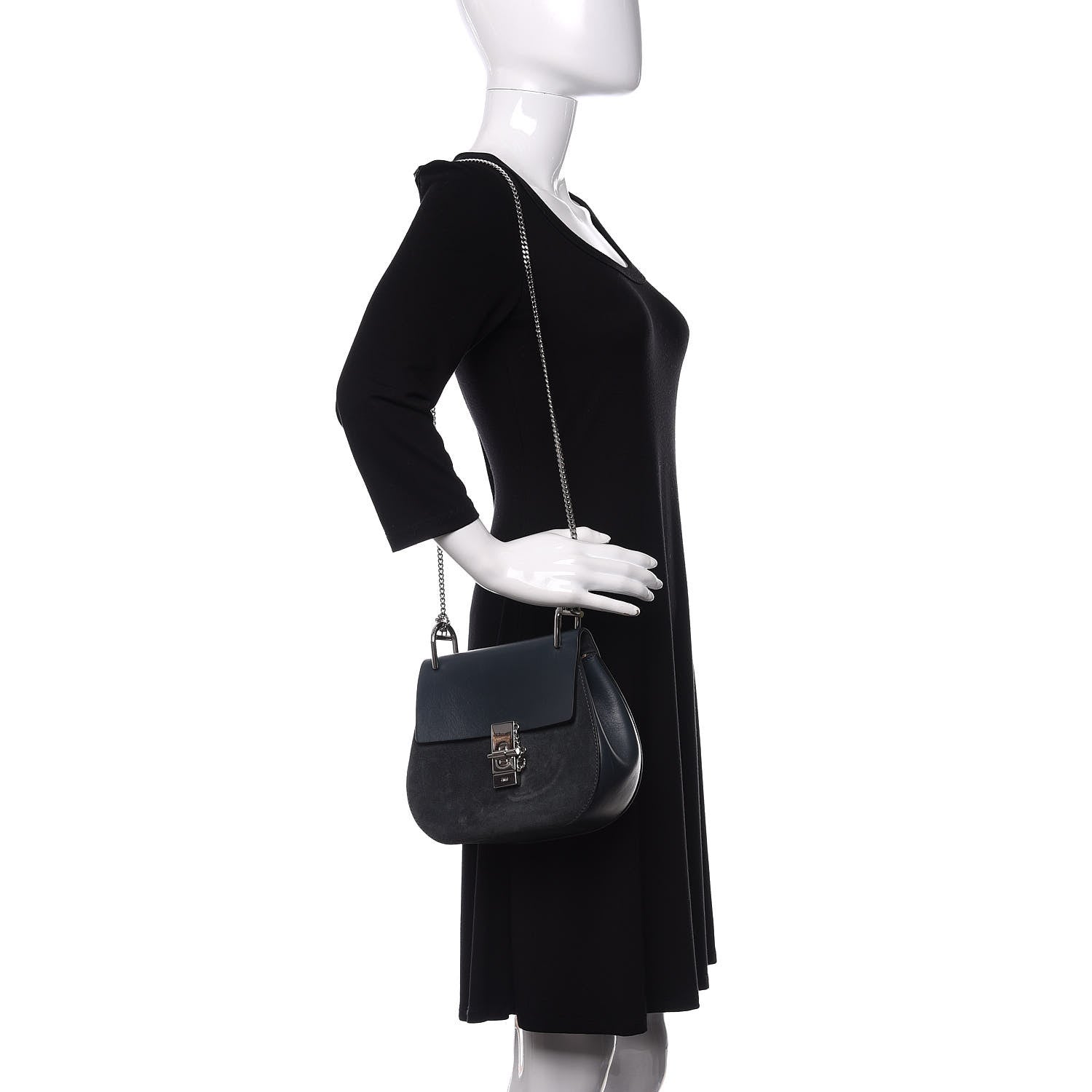Chloe Suede Smooth Calfskin Drew Shoulder Bag Silver Blue 2 of 16