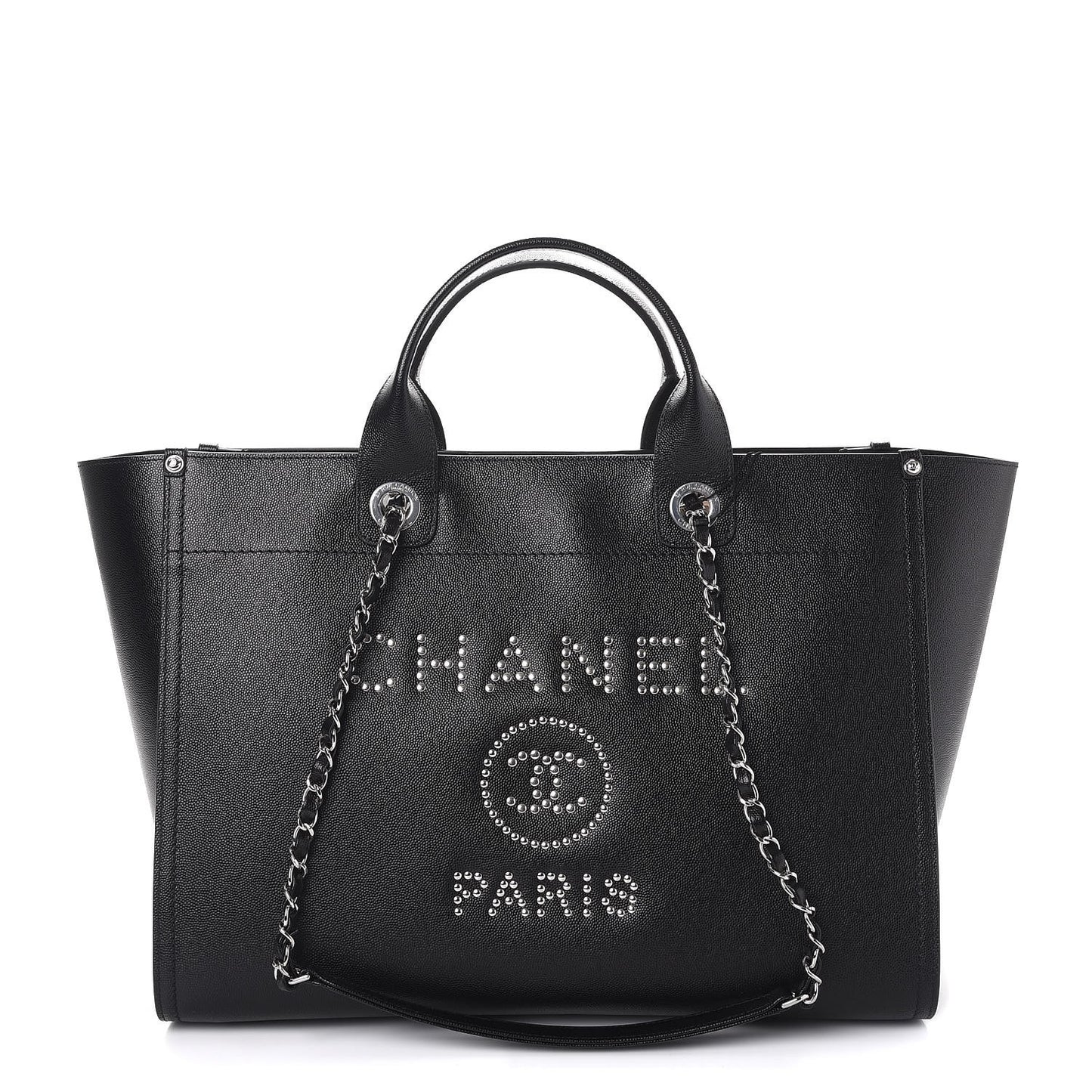 Caviar Medium Studded Deauville Tote Black