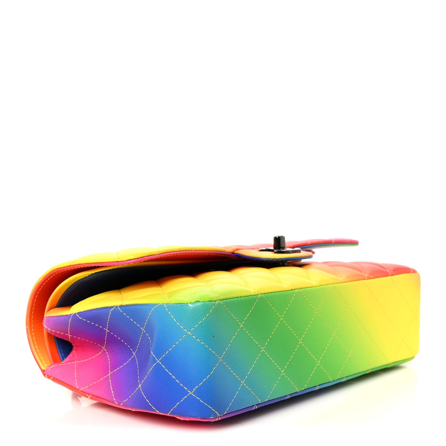 Calfskin Quilted Medium Rainbow Double Flap Multicolor