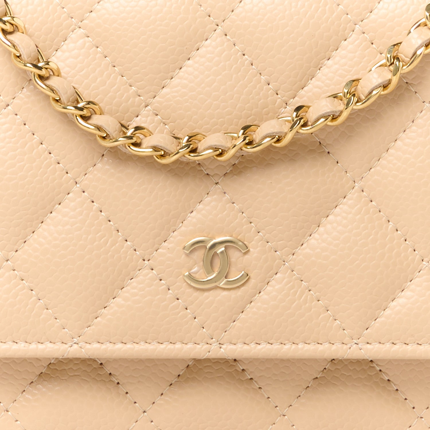 Chanel Caviar Quilted Wallet on Chain WOC Beige 9 of 12