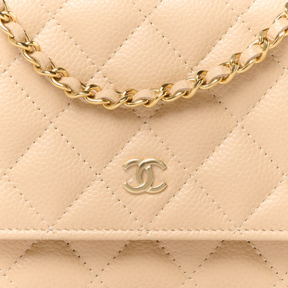 Chanel Caviar Quilted Wallet on Chain WOC Beige 9 of 12