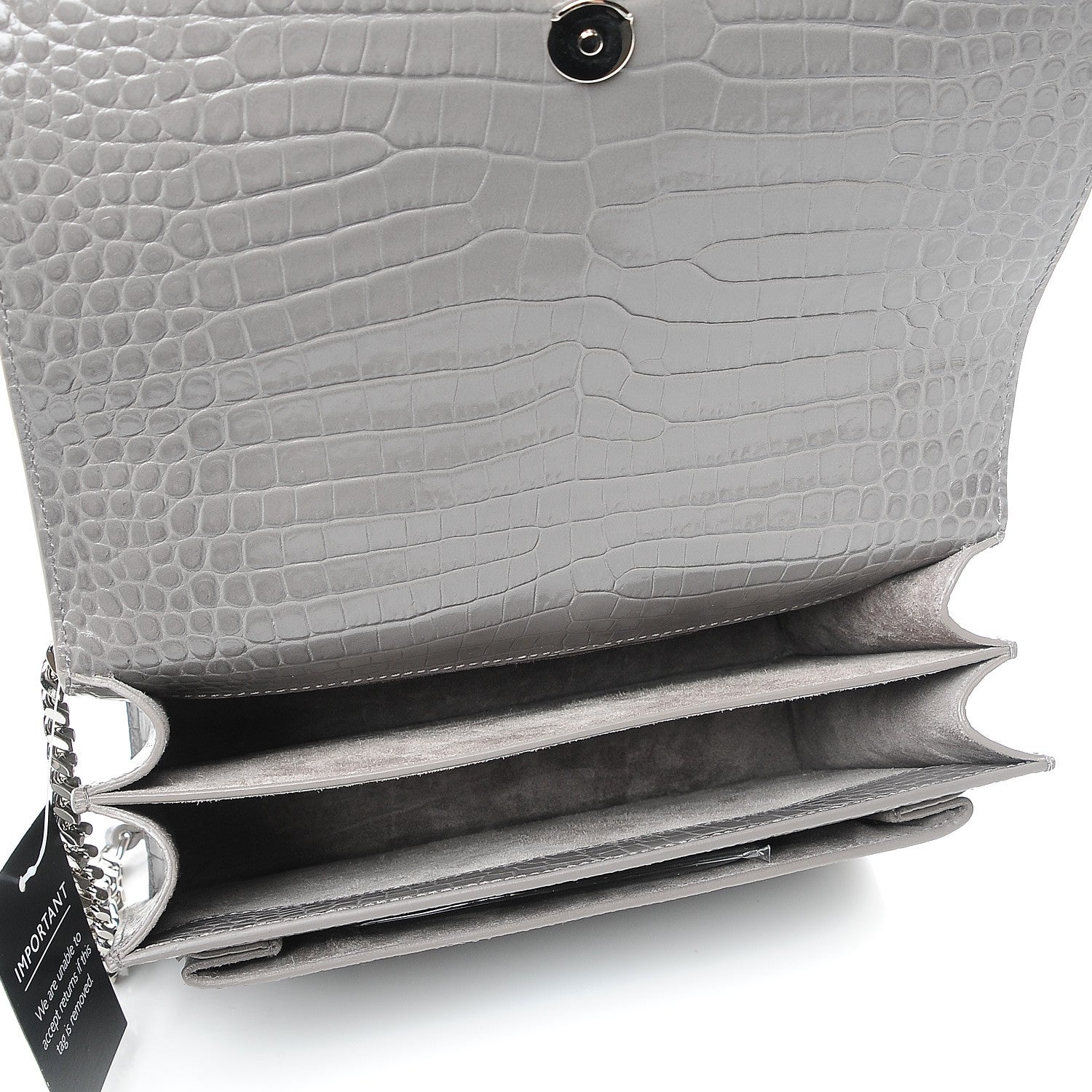 Saint Laurent Calfskin Crocodile Embossed Medium Monogram Sunset Fog 5 of 8