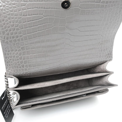 Saint Laurent Calfskin Crocodile Embossed Medium Monogram Sunset Fog 5 of 8