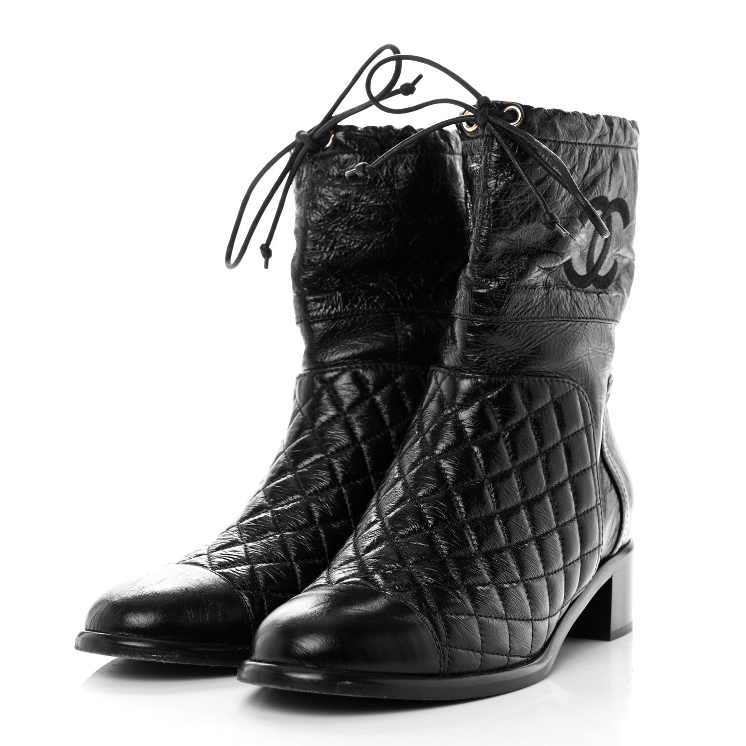 Chanel Shiny Goatskin Cap Toe Short Boots 37.5 Black 3 of 10