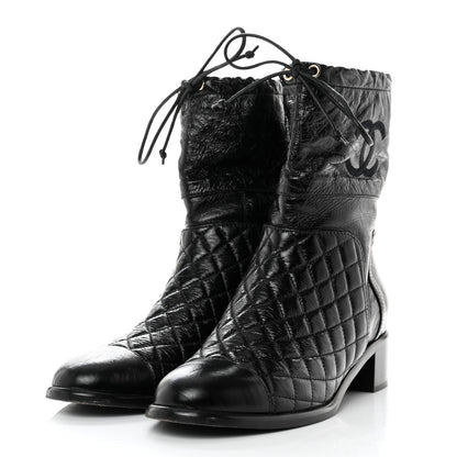 Chanel Shiny Goatskin Cap Toe Short Boots 37.5 Black 3 of 10