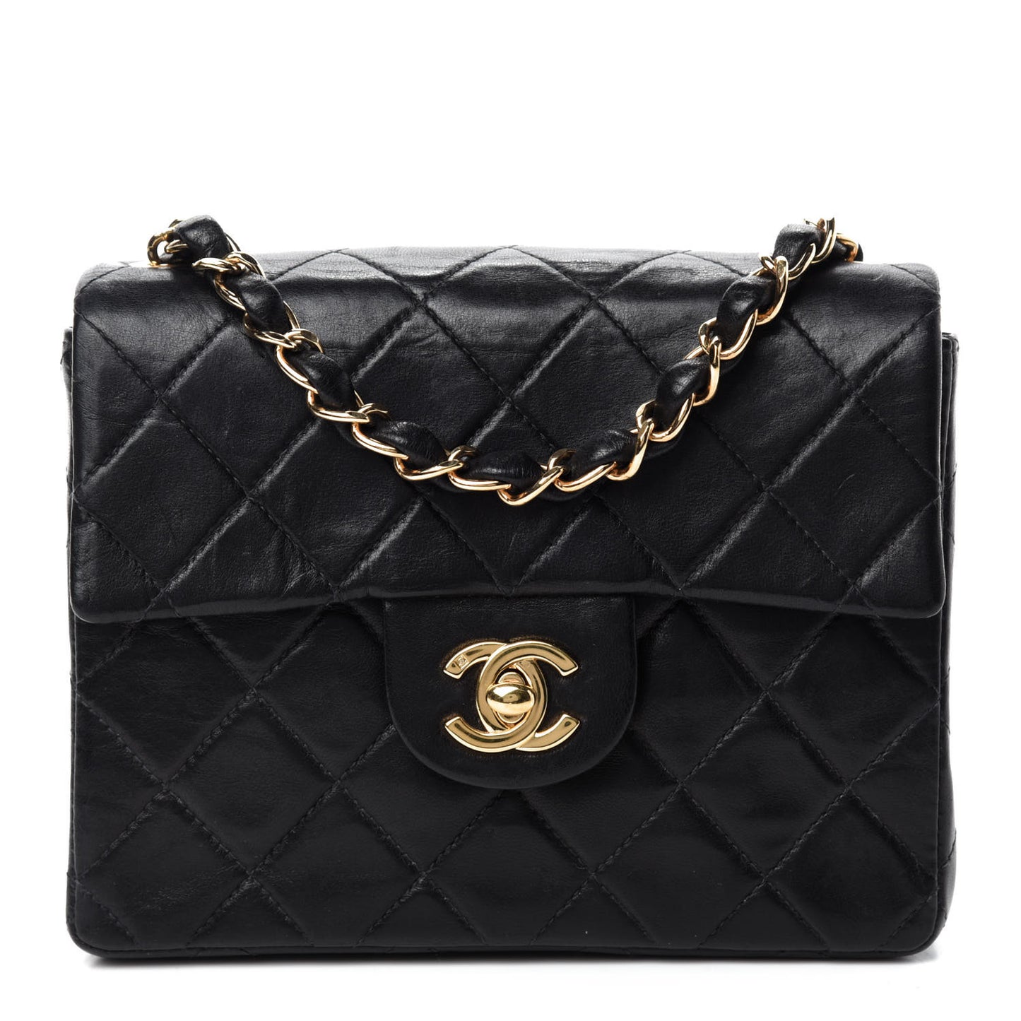 Lambskin Quilted Mini Square Flap Black