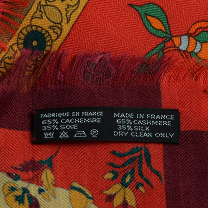 Hermes Silk Cashmere Fantaisies Indiennes Scarf 90 Rouge Rose Vif Vert 7 of 7