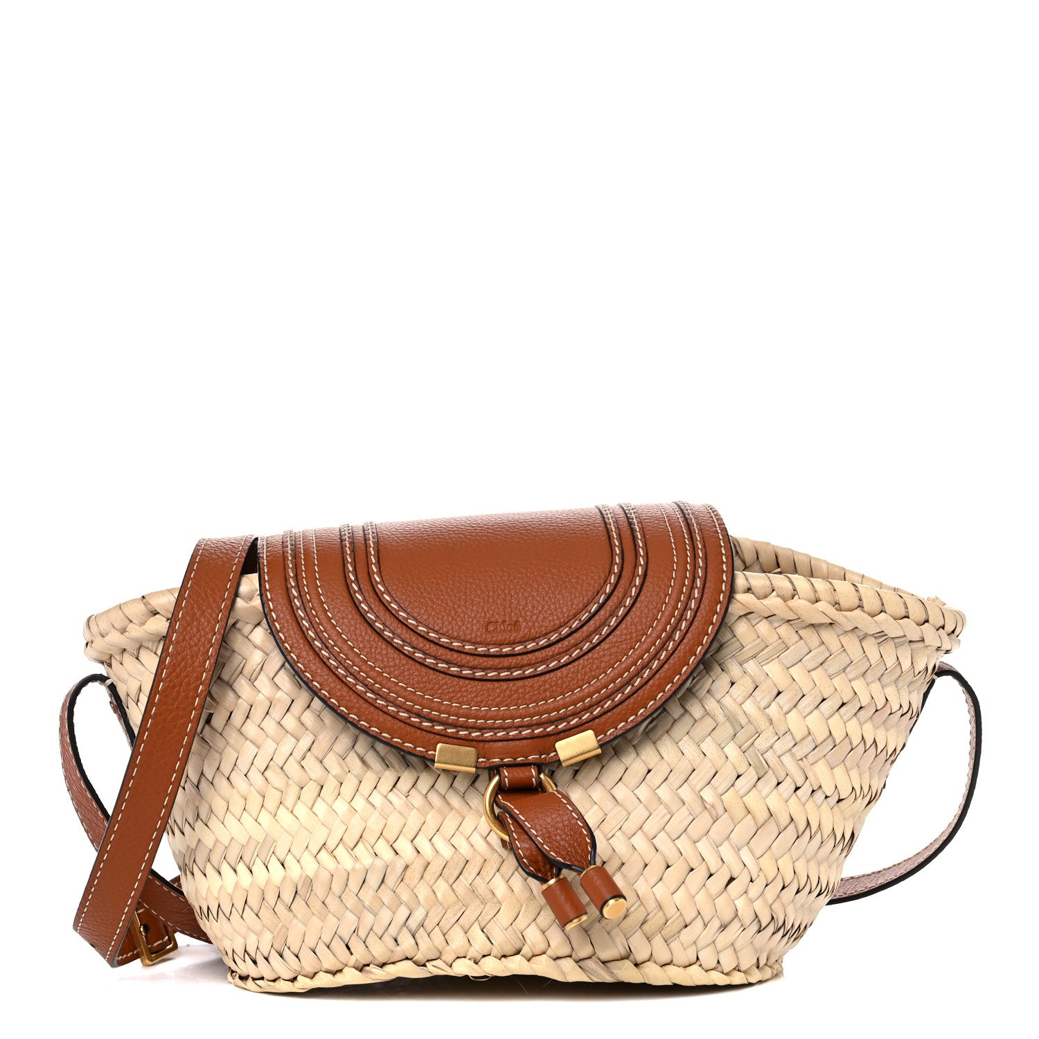 Chloe Raffia Calfskin Marcie Basket Tan 1 of 13