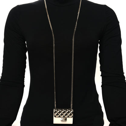 Chanel Metal Resin Flap Bag Long Necklace Gold White 2 of 5