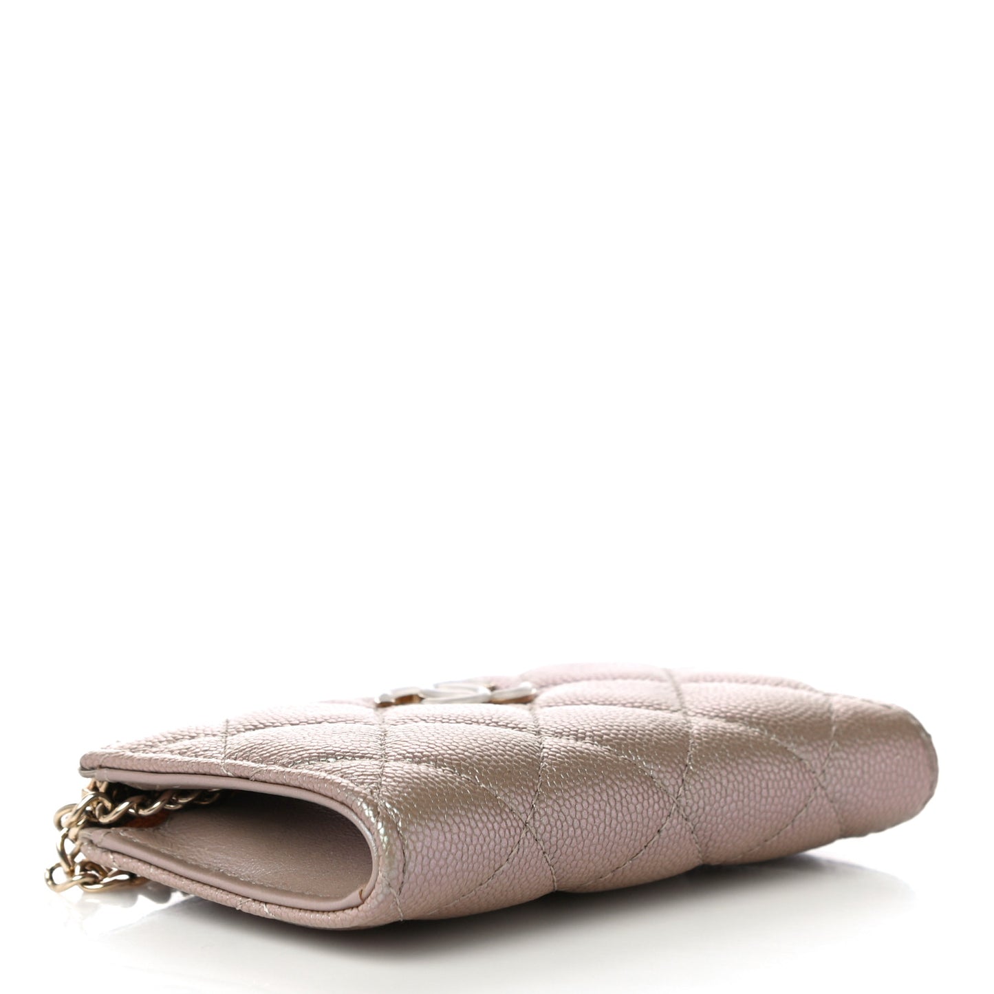 Iridescent Caviar Quilted Zipped Key Holder Case Beige