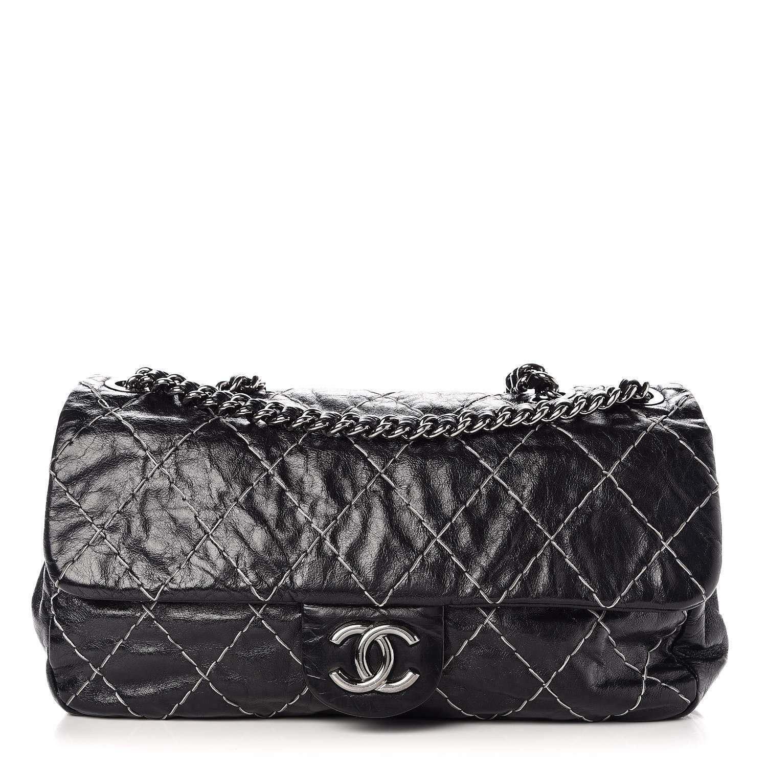 Chanel Glazed Goatskin Double Stitch Flap Black 1 of 8