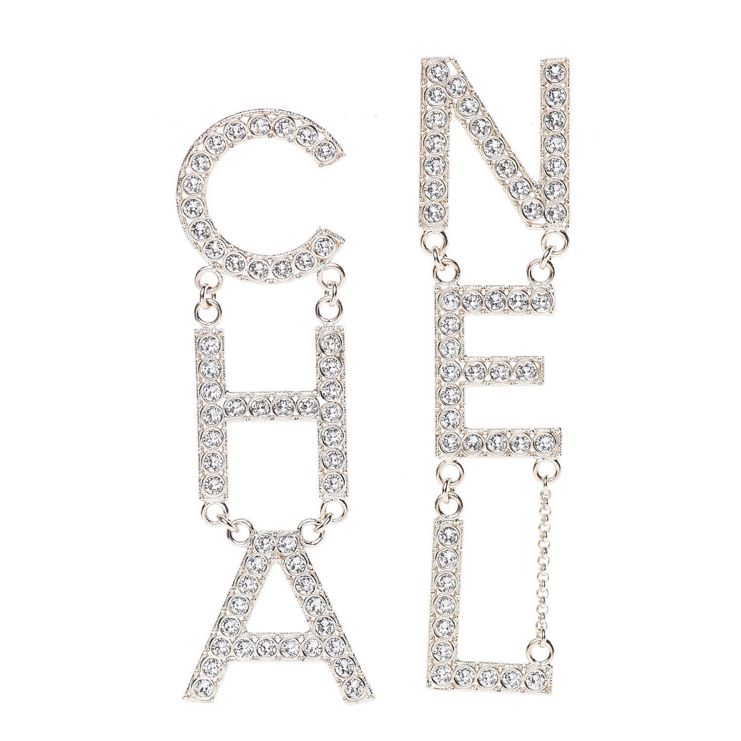 Crystal Cha-Nel Logo Drop Earrings Gold