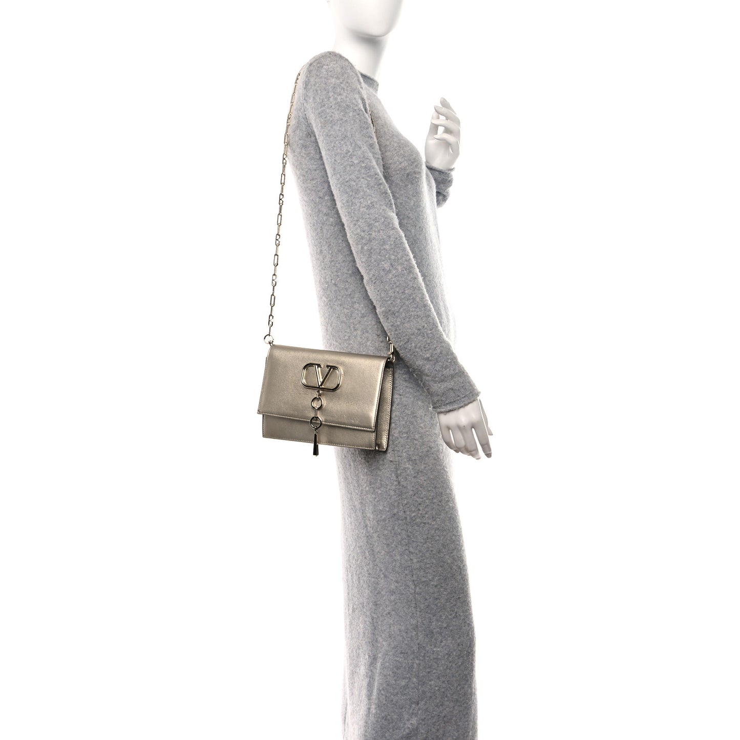VALENTINO GARAVANI Metallic Nappa Small VCase Bag Platinum
