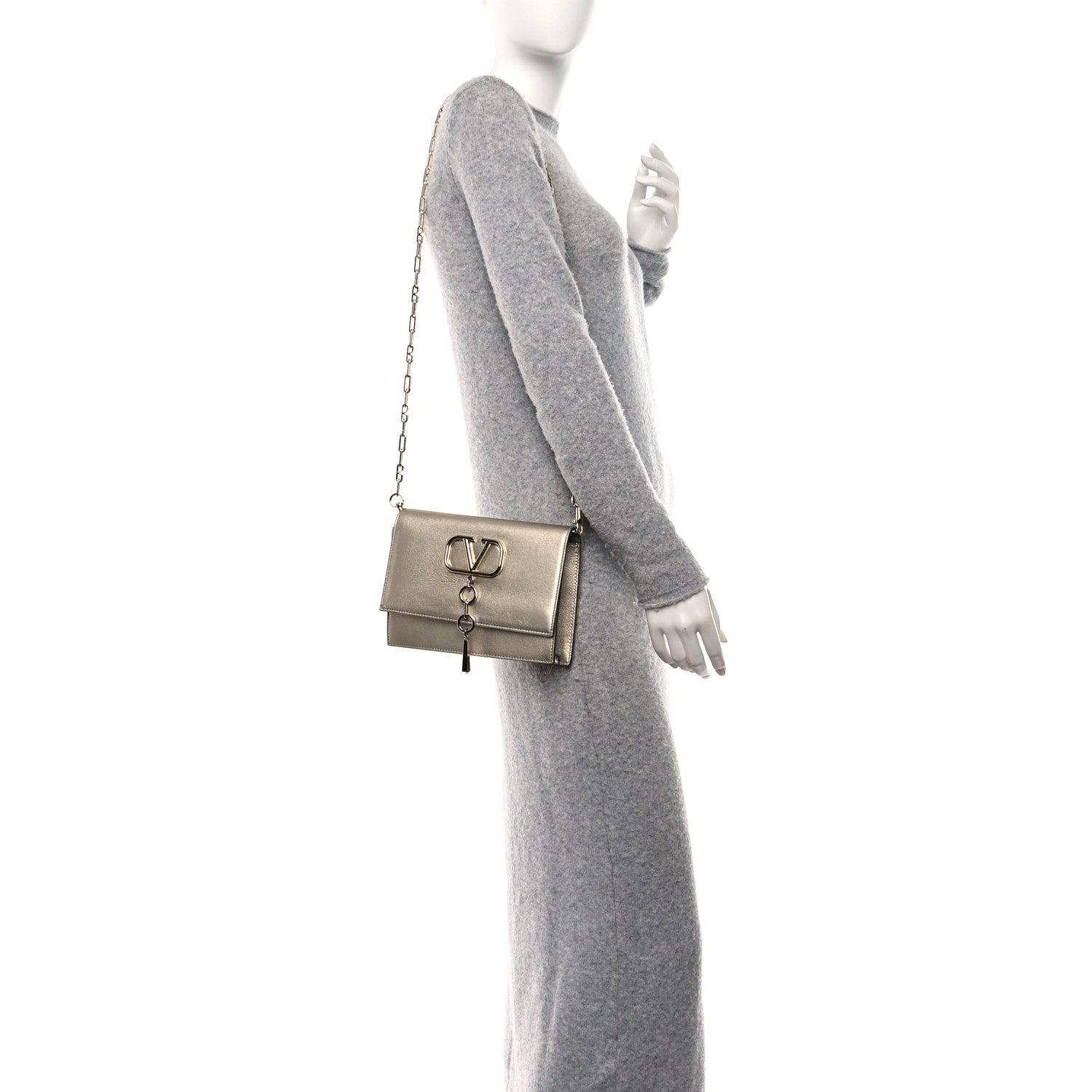 Valentino Garavani VALENTINO GARAVANI Metallic Nappa Small VCase Bag Platinum 2 of 12
