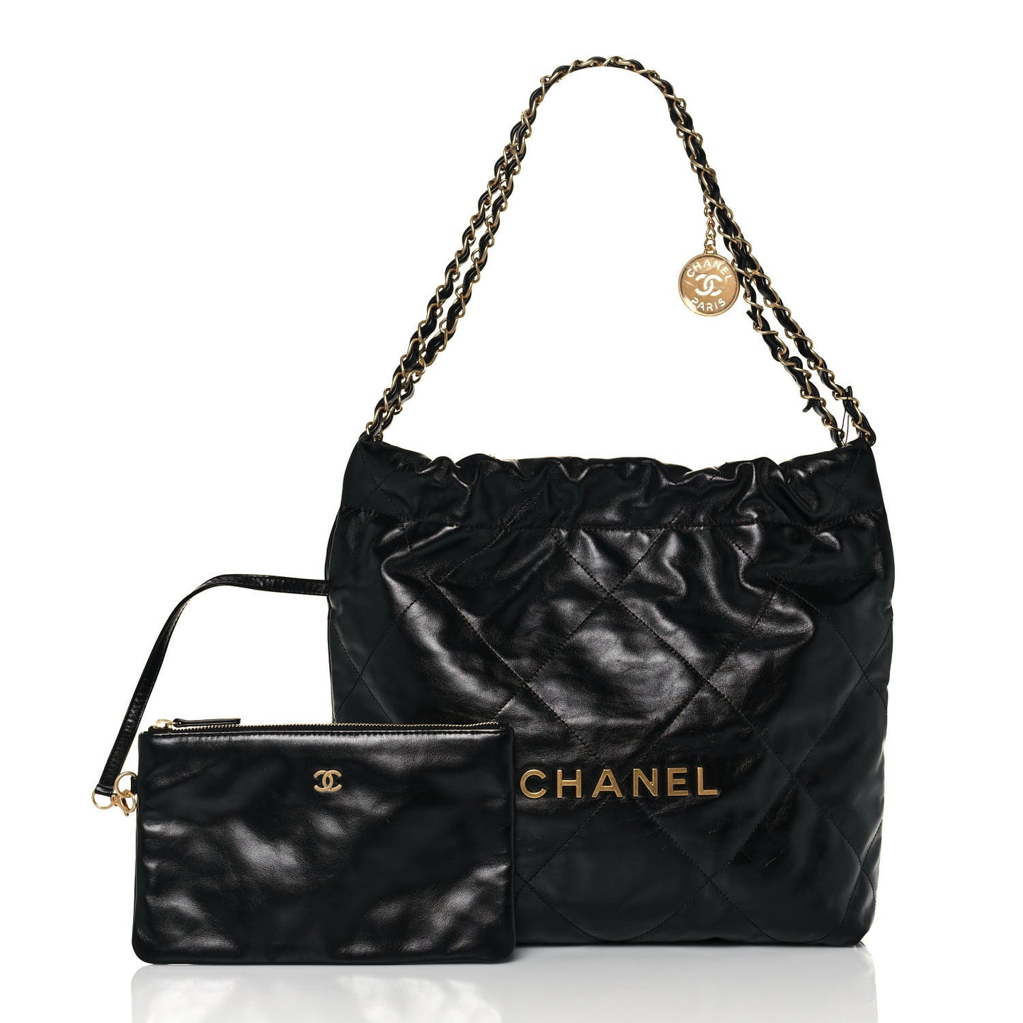 Shiny Calfskin Quilted Small Chanel 22 Black