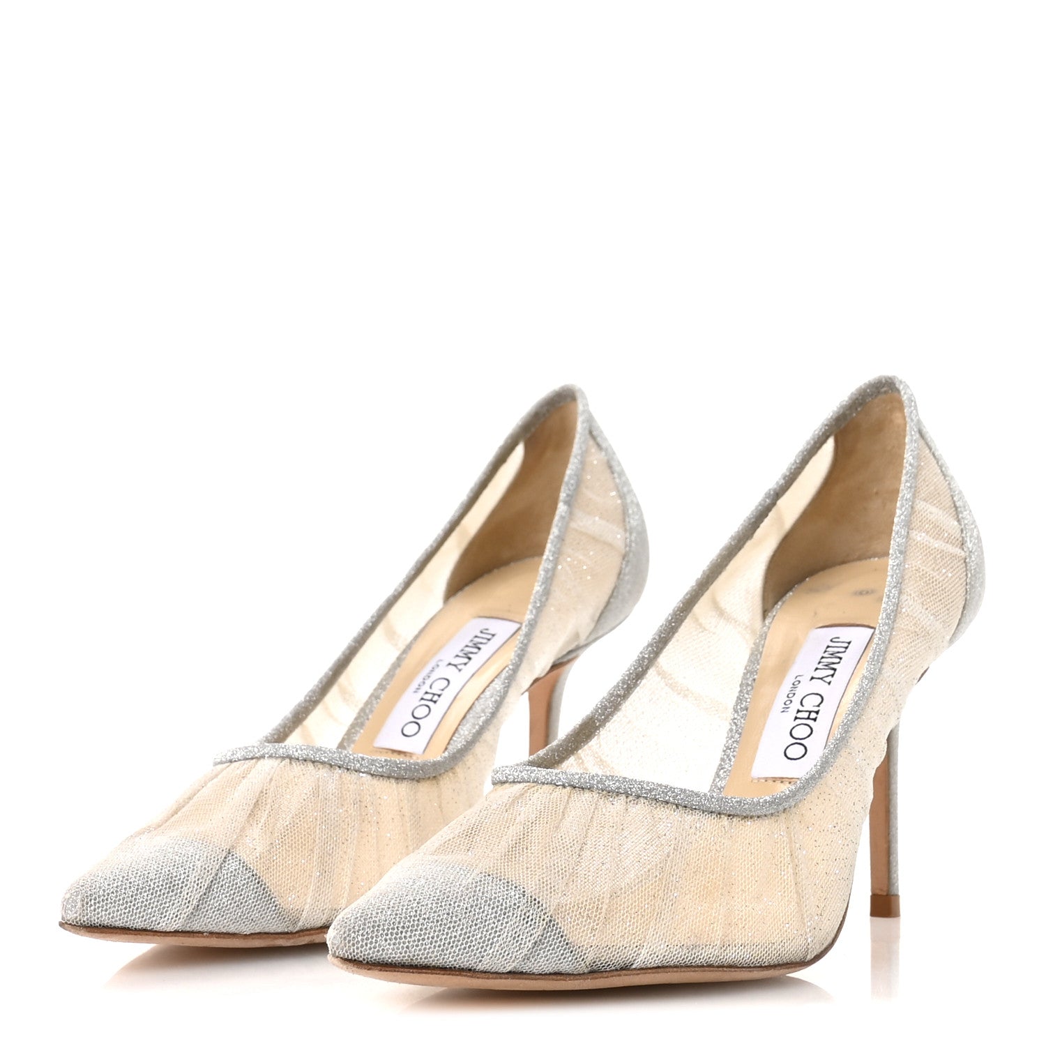 Jimmy Choo Fine Glitter Tulle Love 85 Pumps 37.5 Ivory Silver 4 of 8